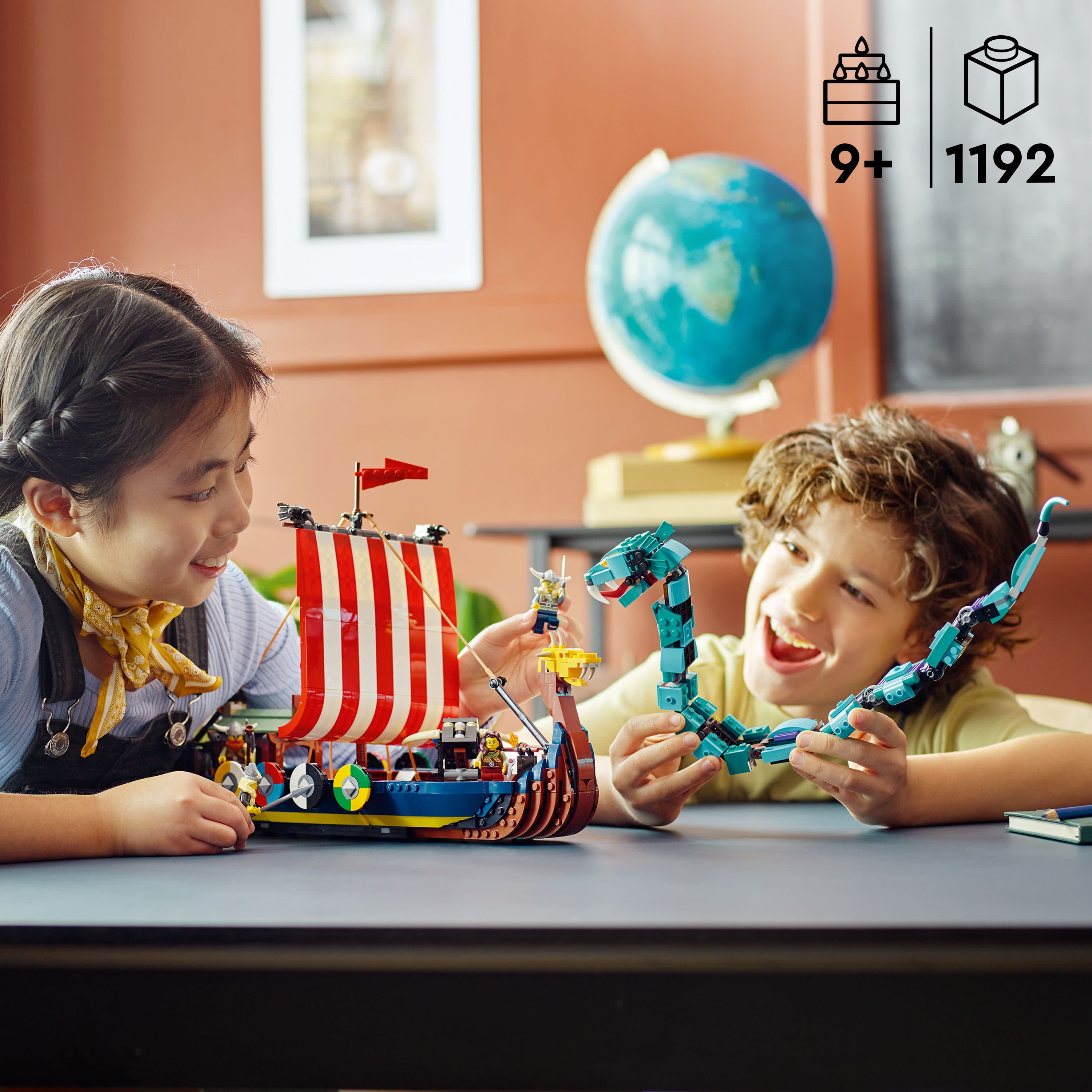 LEGO Creator 3 in 1 Viking Ship and the Midgard Serpent, Transforms from Amazing Ship to Viking House or Fenris Wolf Figure, Gifts for Kids, Boys, and Girls, 31132 - Image 3