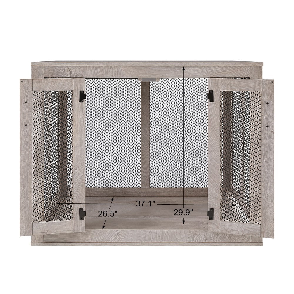 Unipaws Large Dog Crate with Cushion and Tray, Wooden and Metal Net Dog Kennels - Image 7