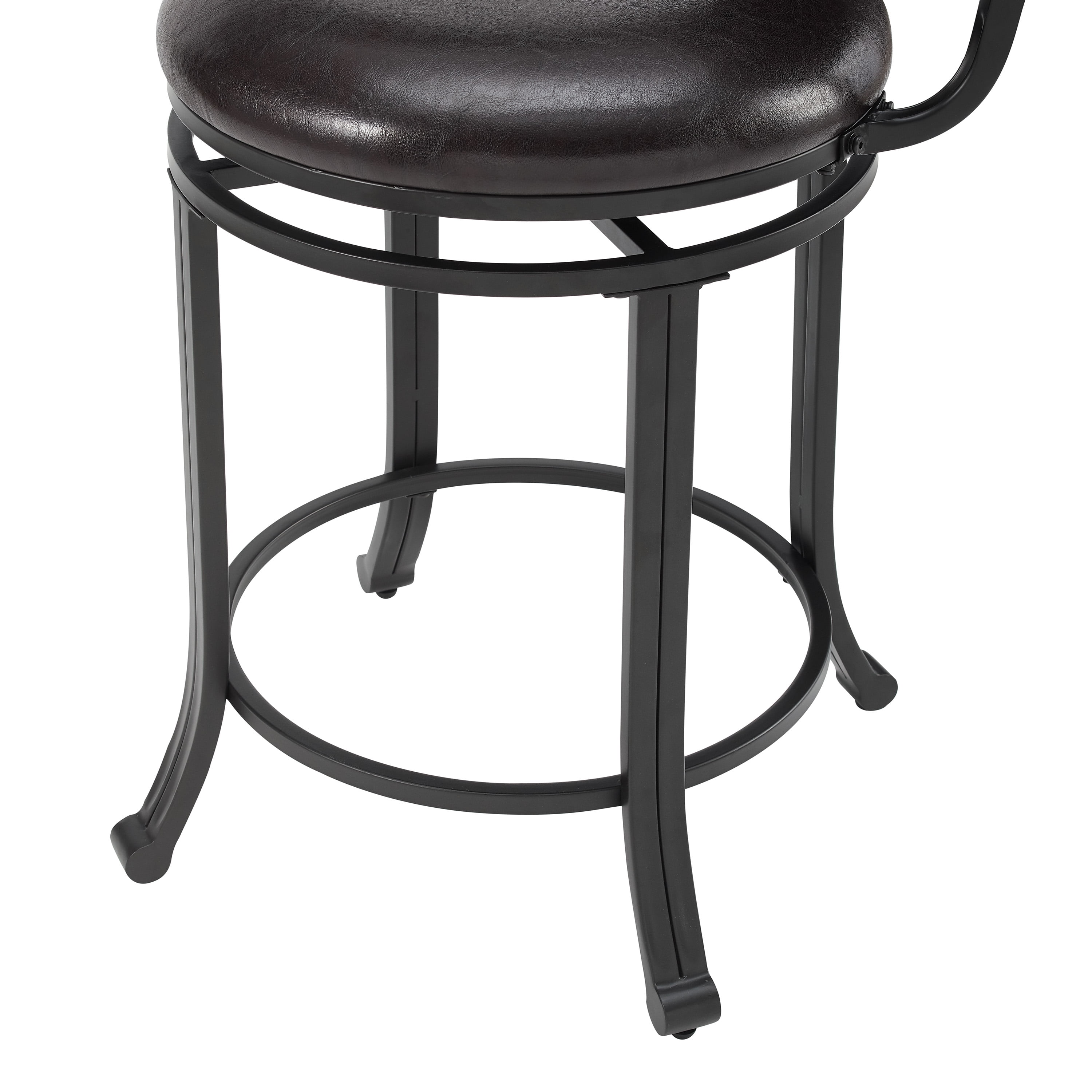 Powell Holloway 24" High Back Indoor Rund Metal Counter Stool with Swivel, Black/Dark Brown Faux Leather - Image 14