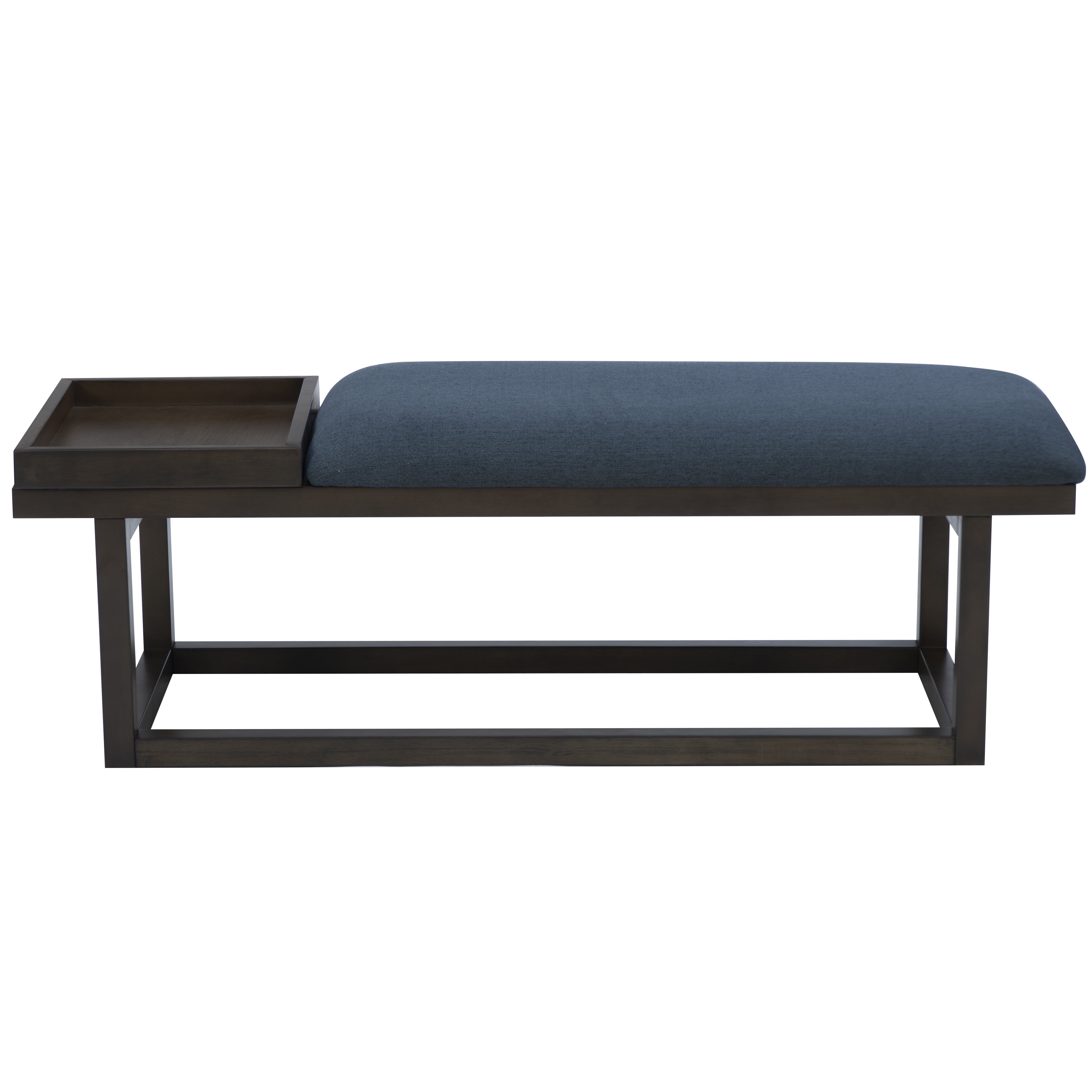 Powell Mickle Upholstered Bench with Built-In Tray, Brown/Navy - Image 2