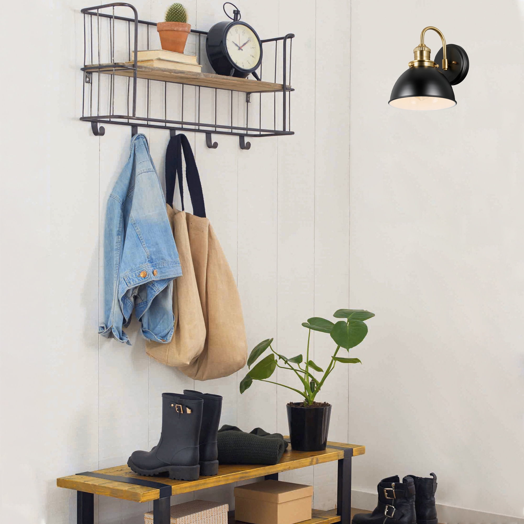 Design House Savannah Farmhouse 1-Light Indoor Dimmable Wall Light, Matte Black/Satin Gold - Image 10