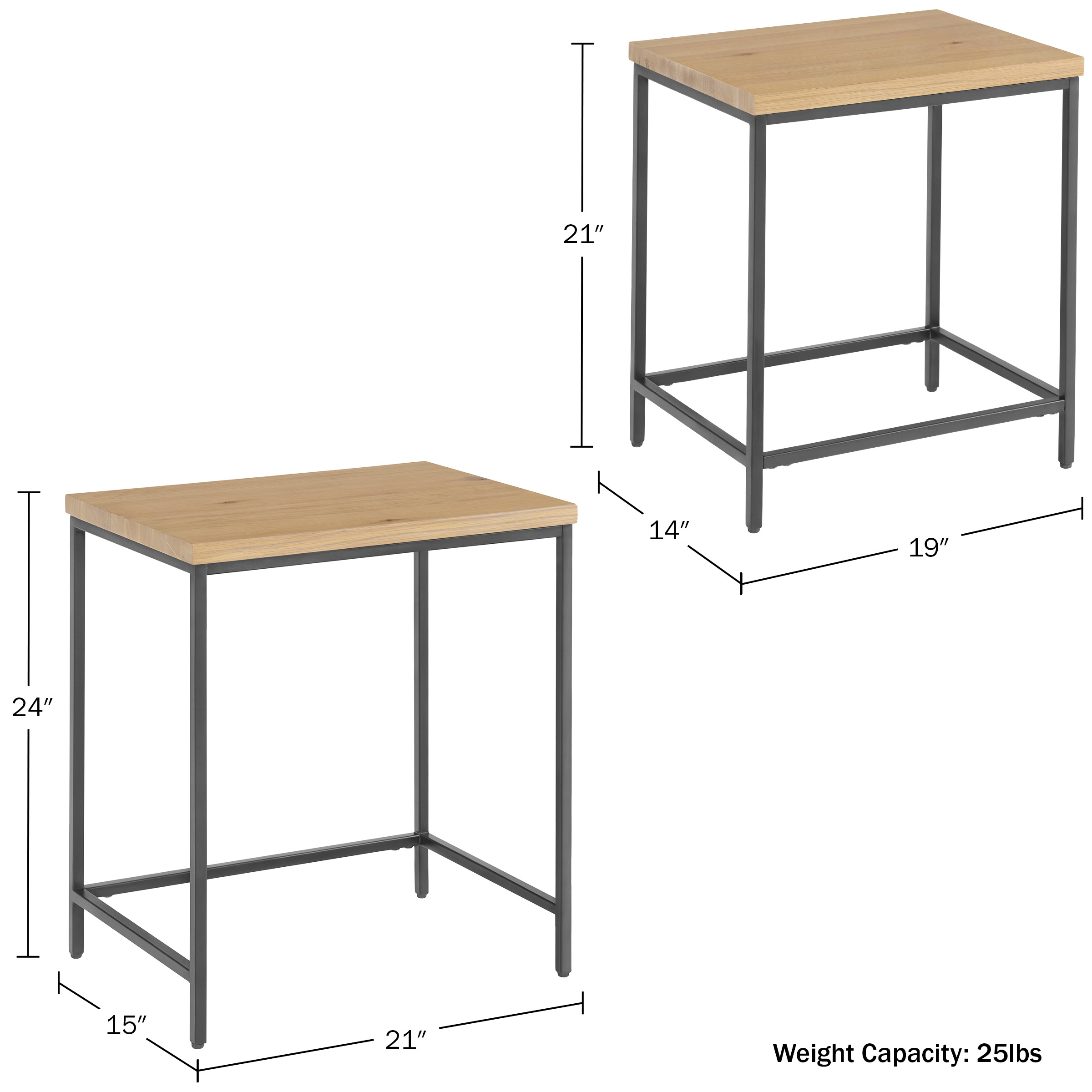 Lavish Home Set of 2 Modern Nesting Tables, End Tables for Living Room with Oak-Finished Top and Sturdy Metal Base - Image 3