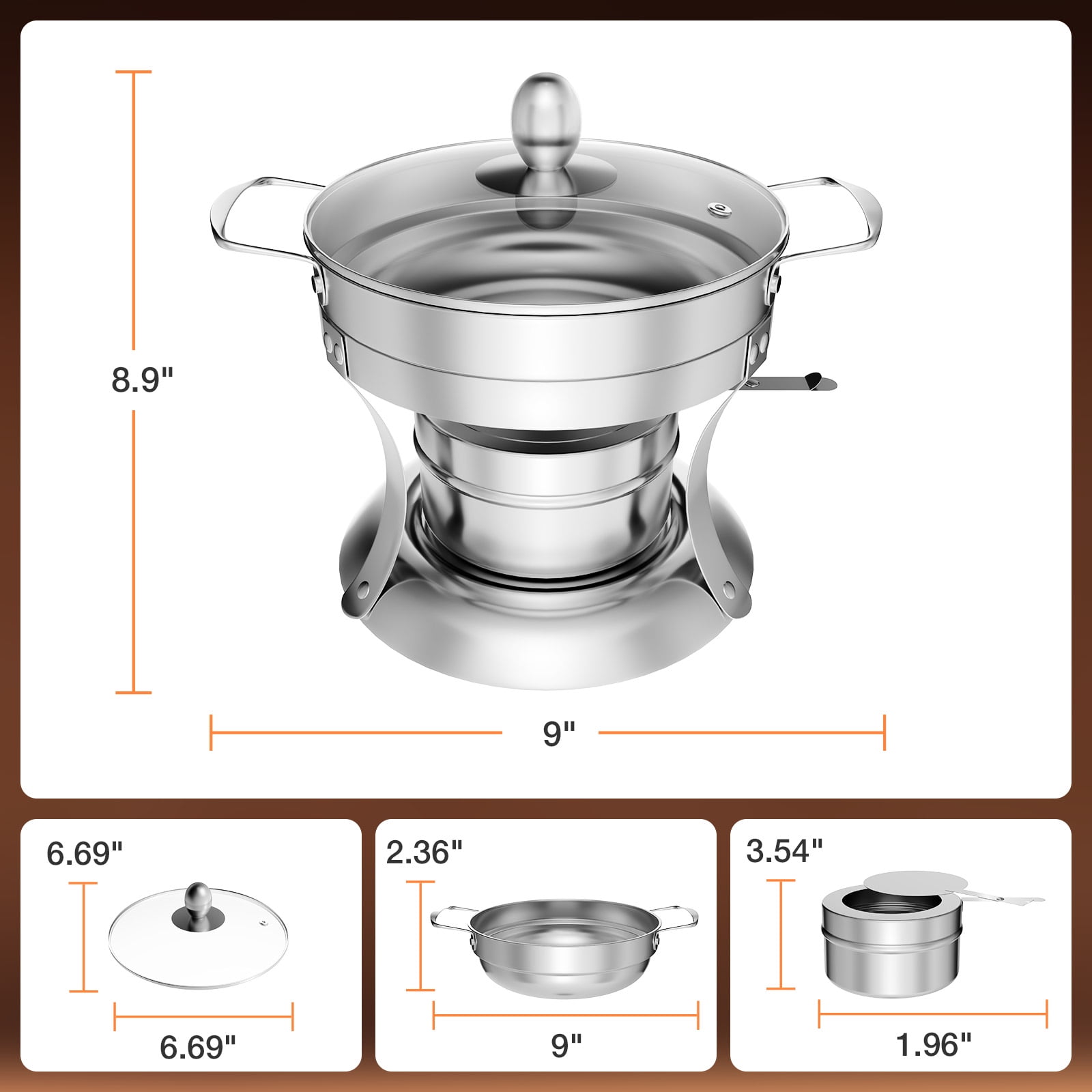 WARMOUNTS Chafing Dish Buffet Set, 4 Pack 1-Quart Round Buffet Chafe Warmer Set, 410 Stainless Steel Chafing Dish Buffet Food Warmer with Glass Lid & Holder - Image 4
