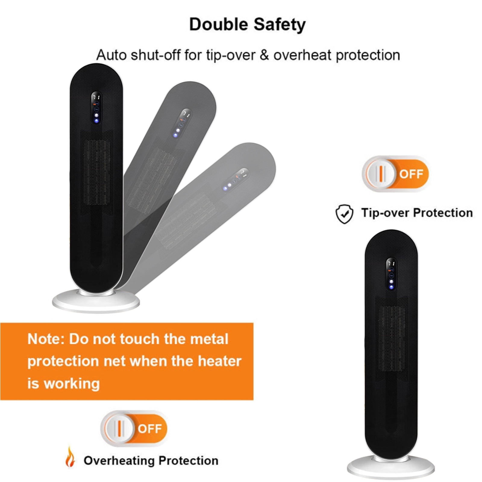 HONGGE Space Heaters for Inside, Portable Electric Heater for Home with Thermostat, 1-12H Timer, Safety Protection, White - Image 4