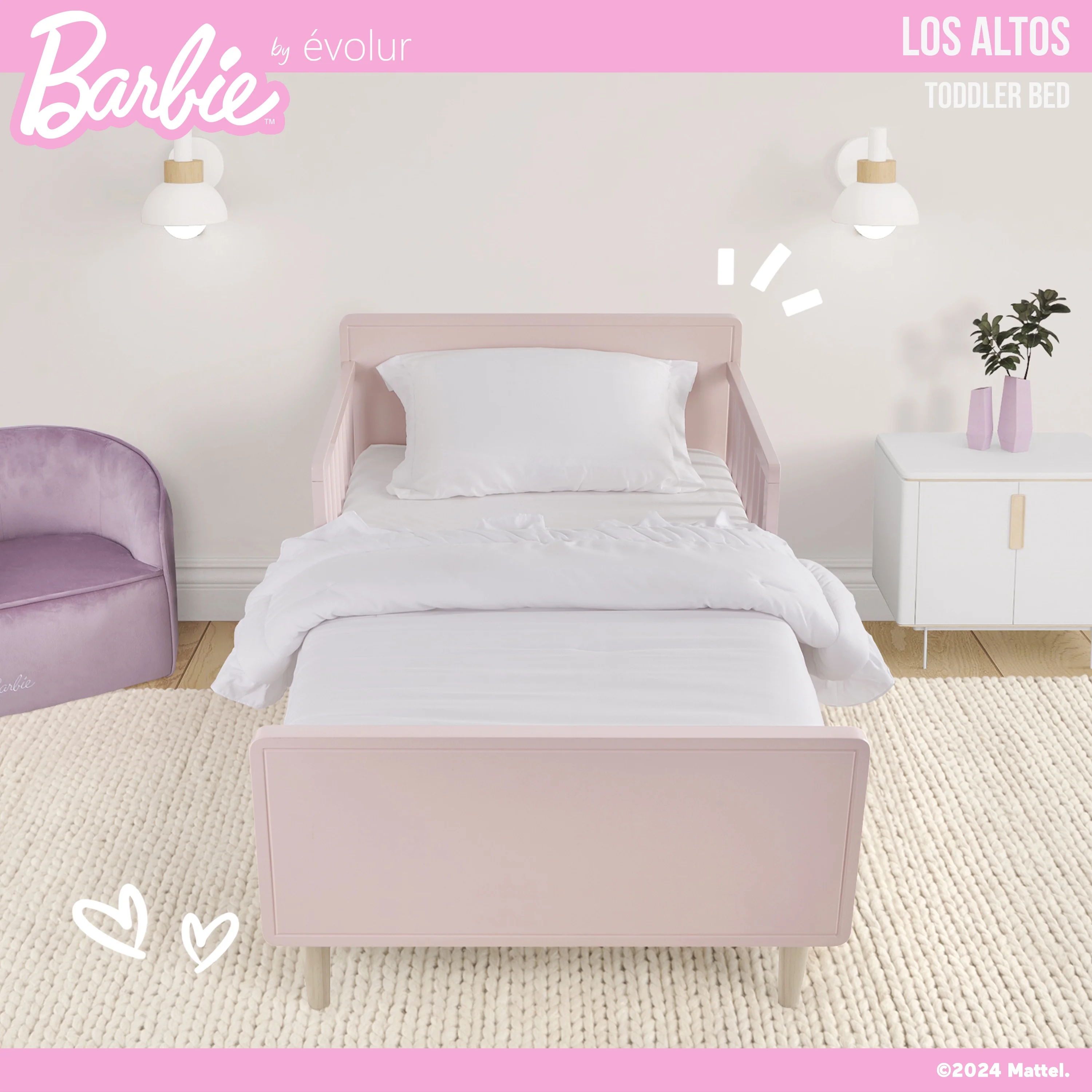 Evolur Barbie Los Altos Toddler Bed, Blush Pink - Image 2