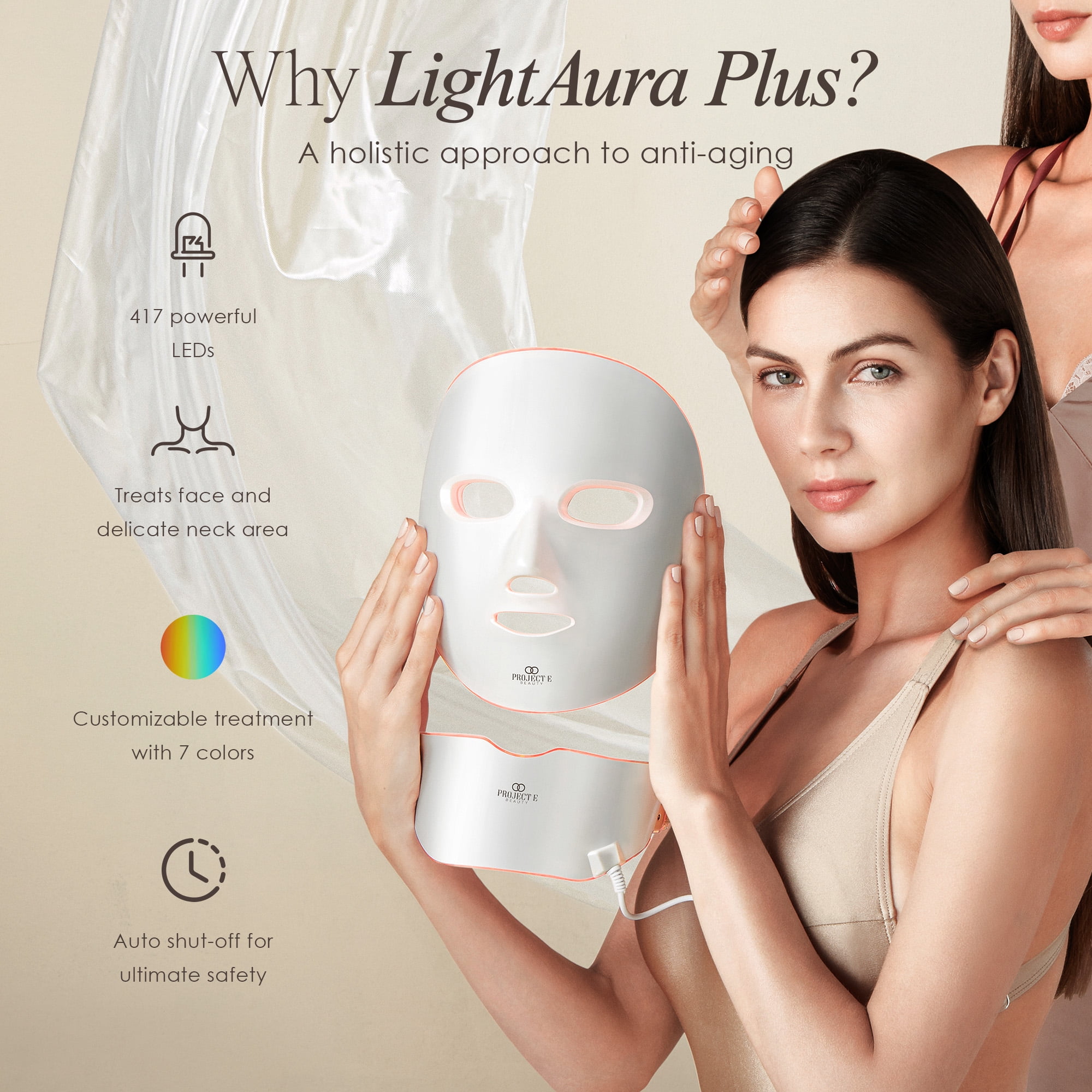 Project E Beauty Wireless 7 Color LED Mask Neck Photon Light Skin Rejuvenation Therapy Facial Skin Care Mask - Image 3