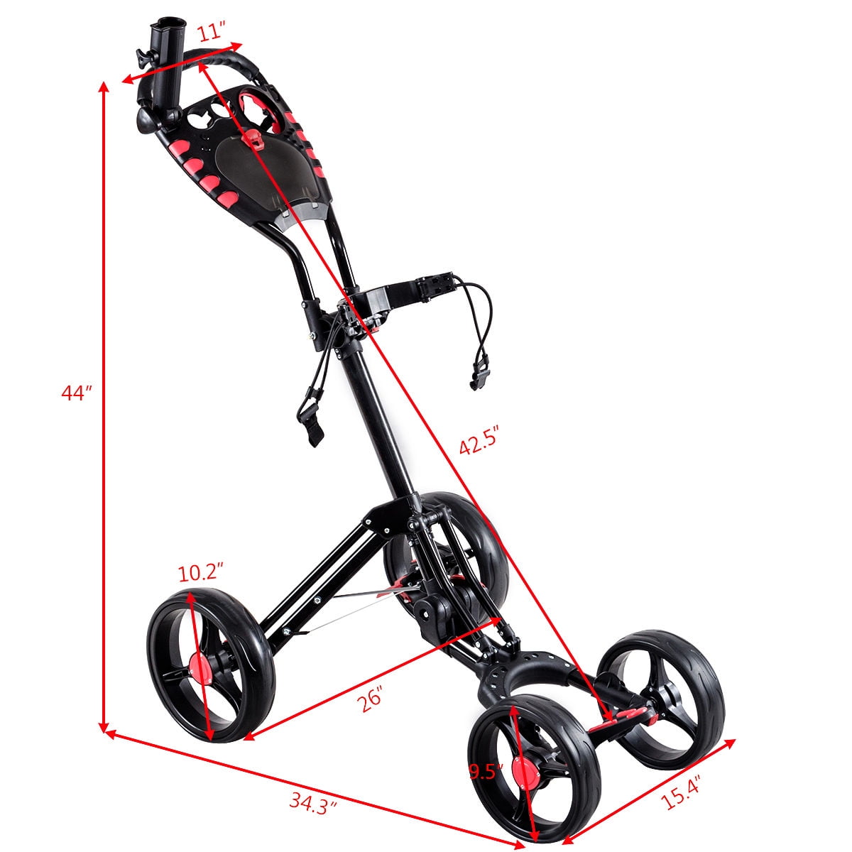 Costway Folding 4 Wheel Golf Pull Push Cart Trolley Club Umbrella Scorecard Drink Holder - Image 2