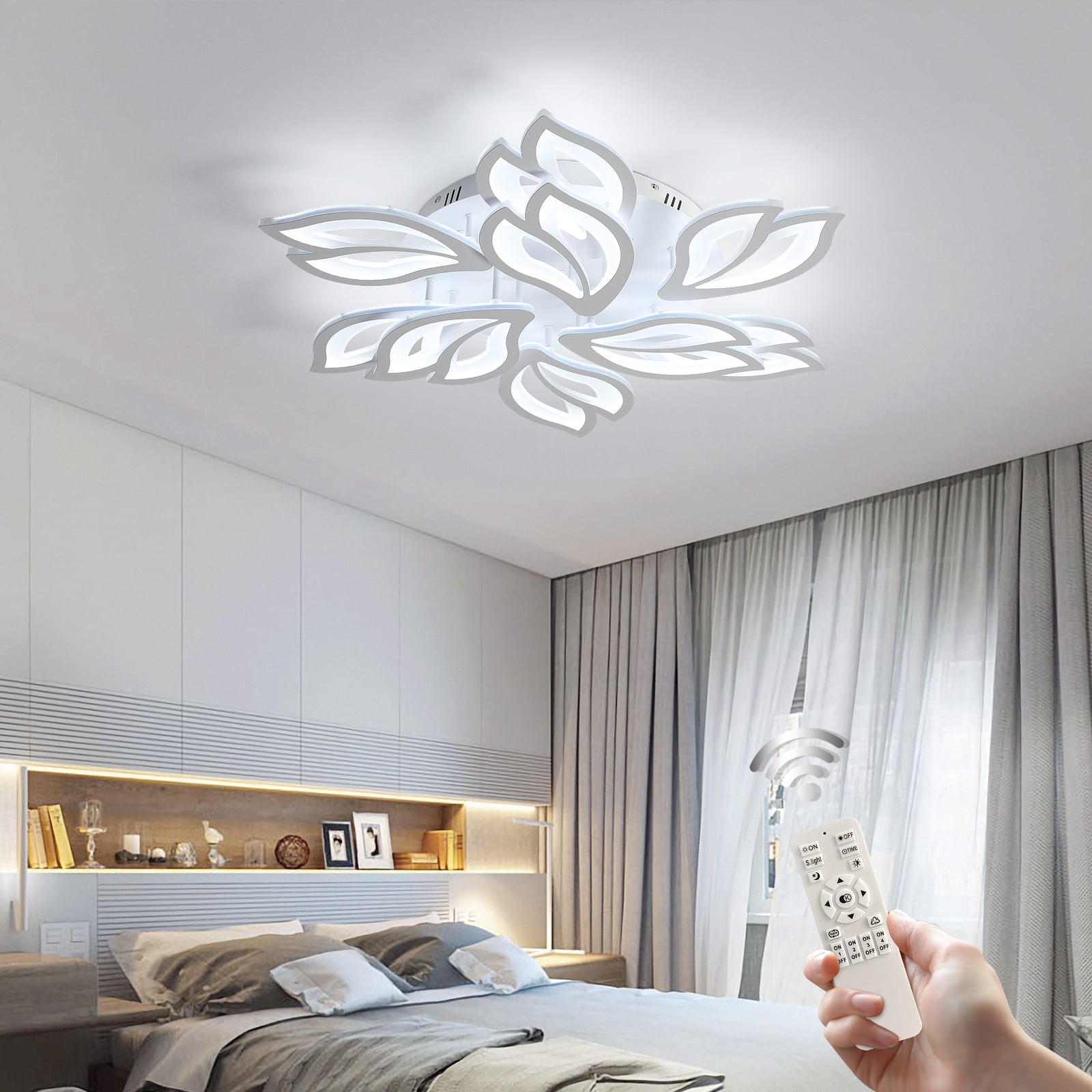 Garwarm Modern Ceiling Light, 29.5in Dimmable LED Flush Mount Ceiling Lamp, 75W Acrylic Sahde Ceiling Chandelier Lighting Fixture with Remote Control for Living Dining Room Bedroom - Image 2