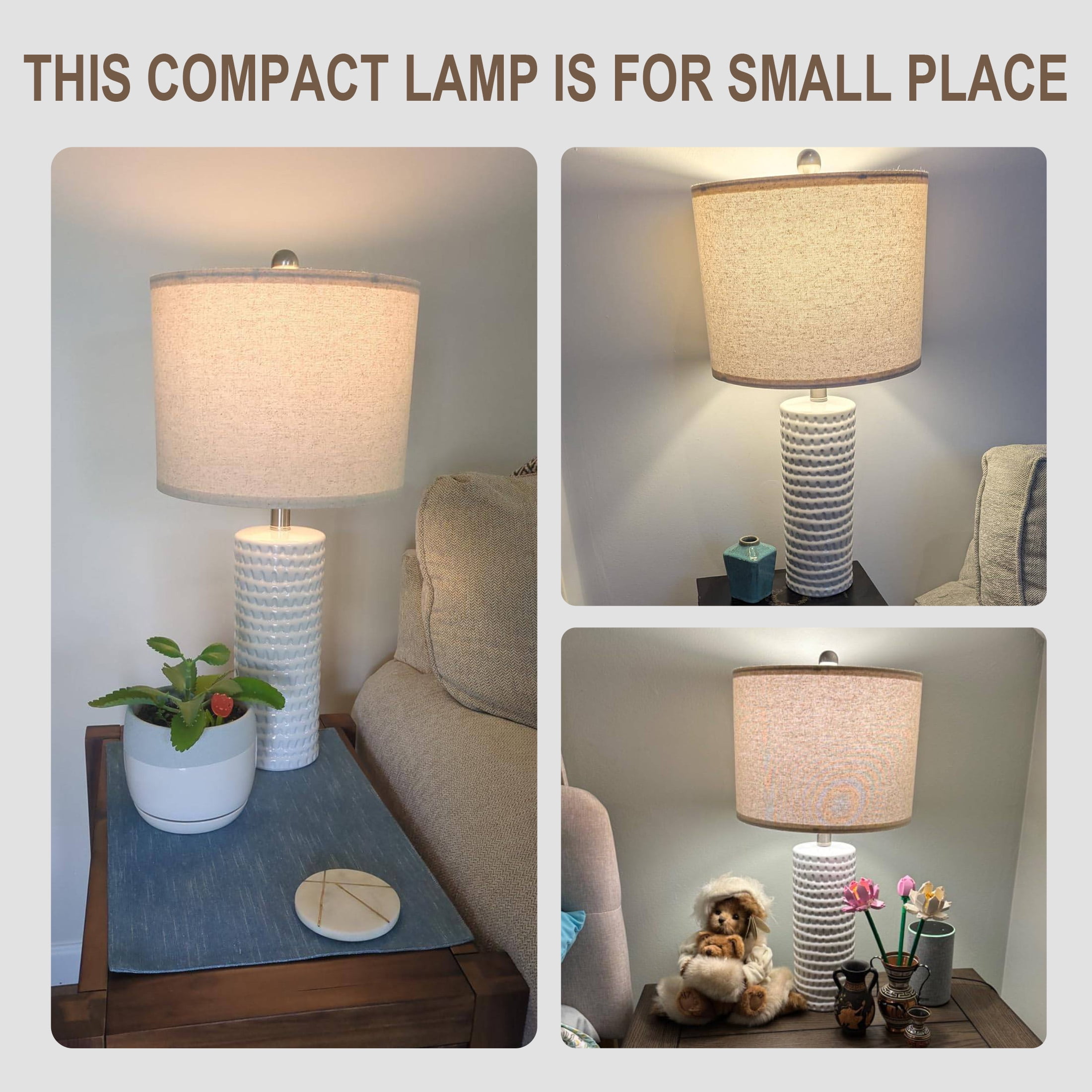 Oneach Ceramic Table Lamp Set of 2 24" White Contemporary Bedside Nightstand Lamps for Bedroom Living Room - Image 5