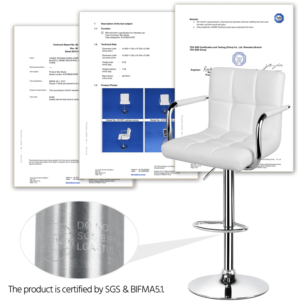 Renwick Bar Stool with Adjustable Height and Armrests, Set of 2, White - Image 4