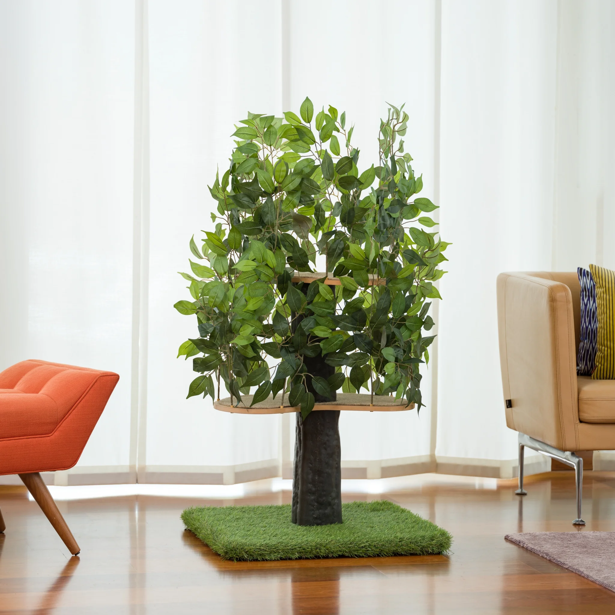 On2 Pets 4ft Interchangeable Leaves Cat Activity Tree, Indoor Cat Tower, Comfy Cat Condo with Scratching Pads, Square Base (Evergreen) - Image 2