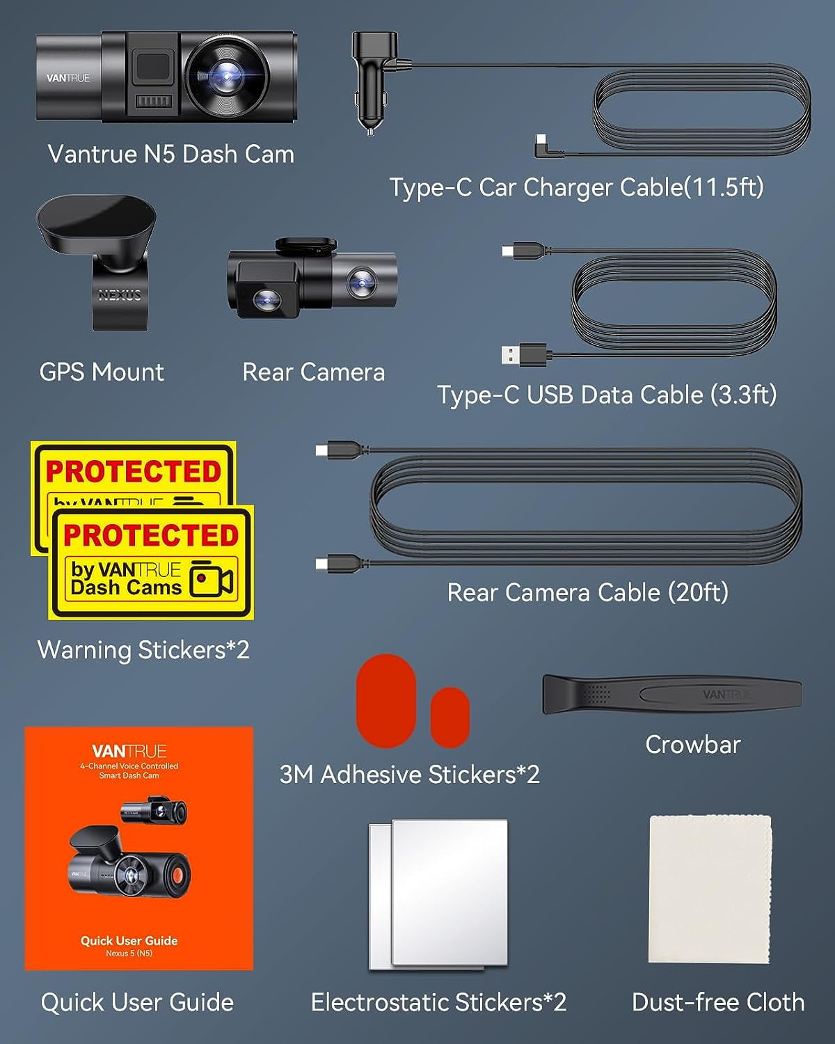Vantrue N5 4 Channel Dashcam | GPS | WiFi | Voice Control | 512GB Support (Memory Card Not Included) - Image 4