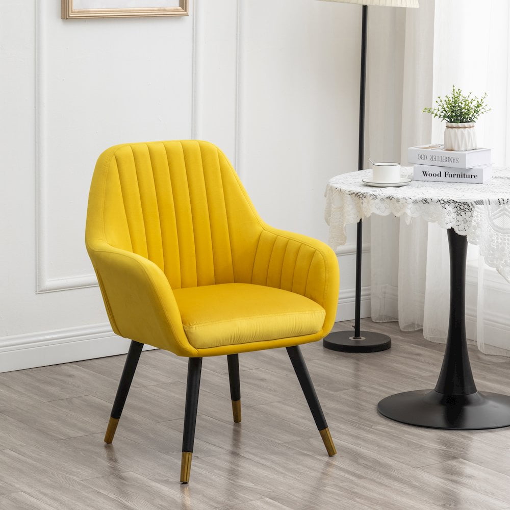 Tuchico Contemporary Velvet Upholstered Accent Chair in Yellow - Image 7