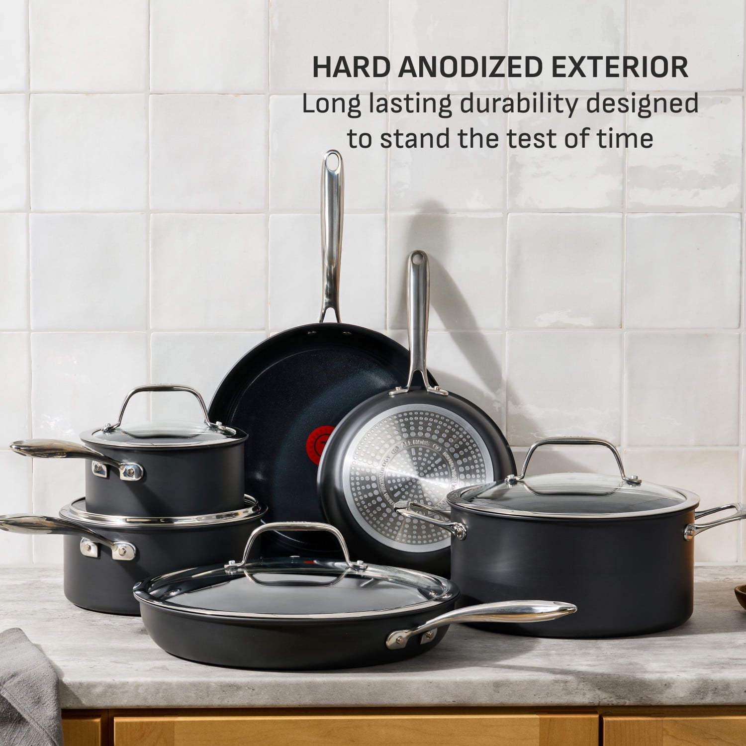 T-fal Hard Anodized with Ceramic Interior, 10 Piece Cookware Set, Black - Image 7