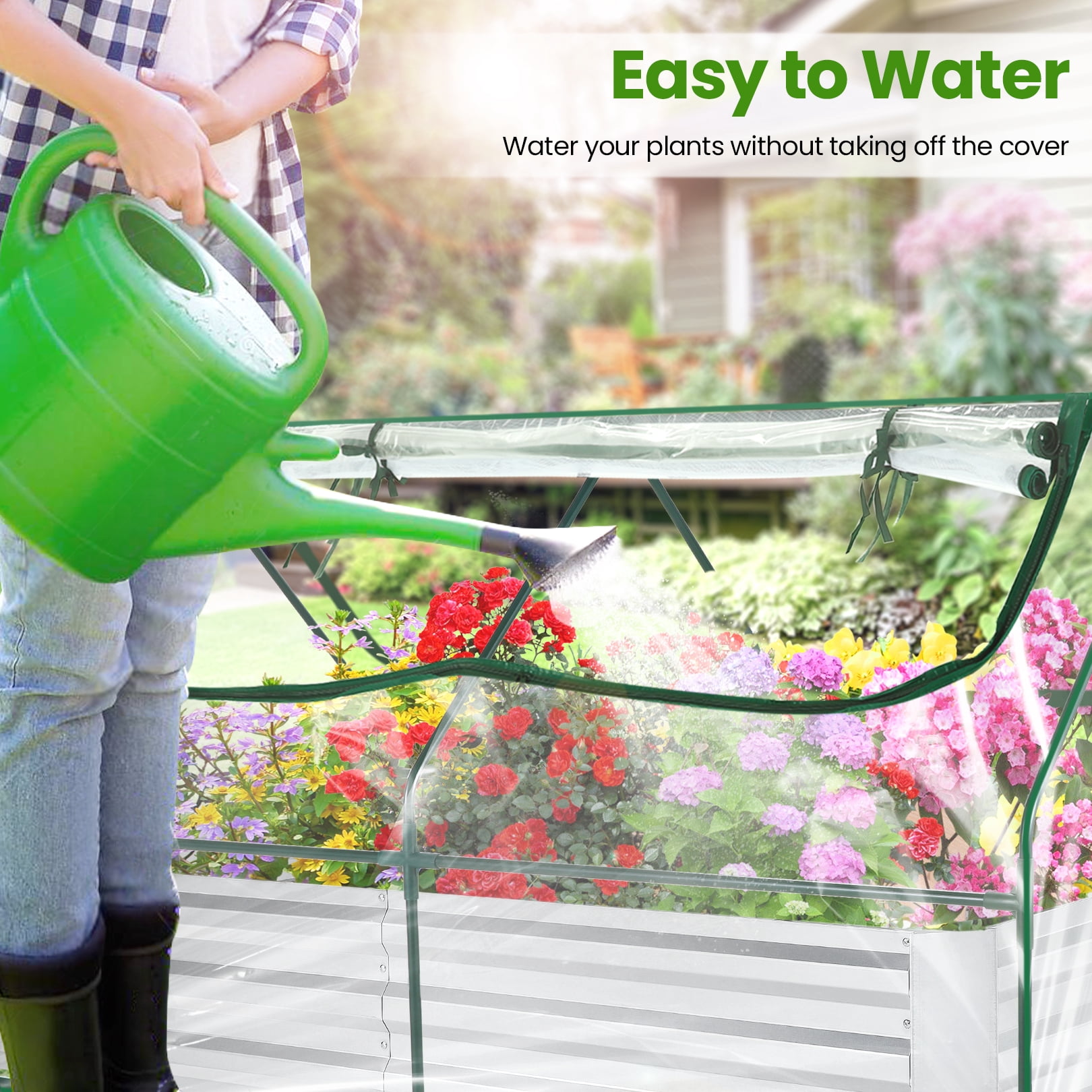 Funcid Galvanized Raised Garden Bed with Cover, Outdoor Metal Planter Box 2 Roll-Up Windows Mini Greenhouse for Growing Flowers Fruits Vegetables and Herbs, 6x3x3ft(Clear) - Image 10