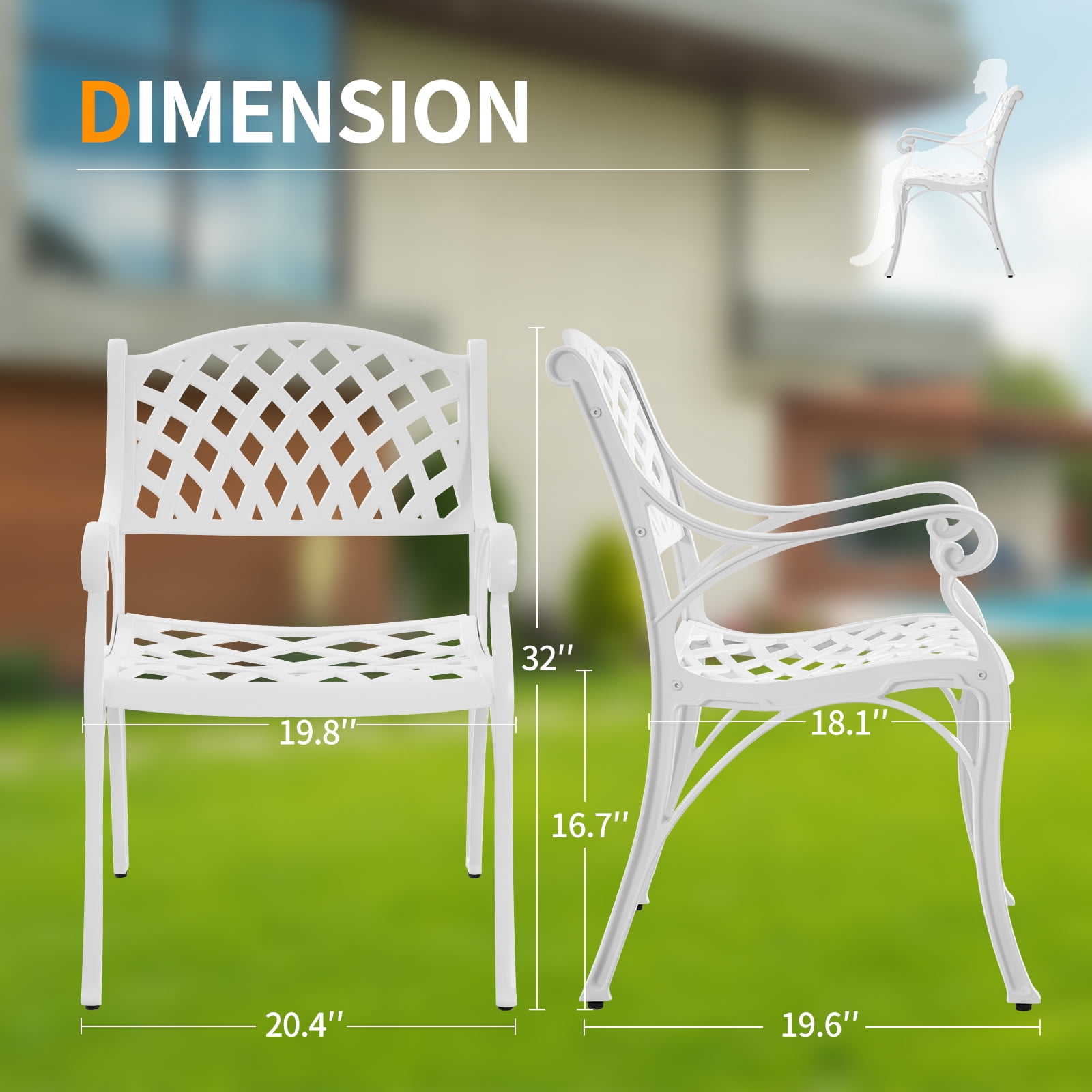 PATIO-IN Cast Aluminum Outdoor Patio Chairs - Set of 2, White - Image 5