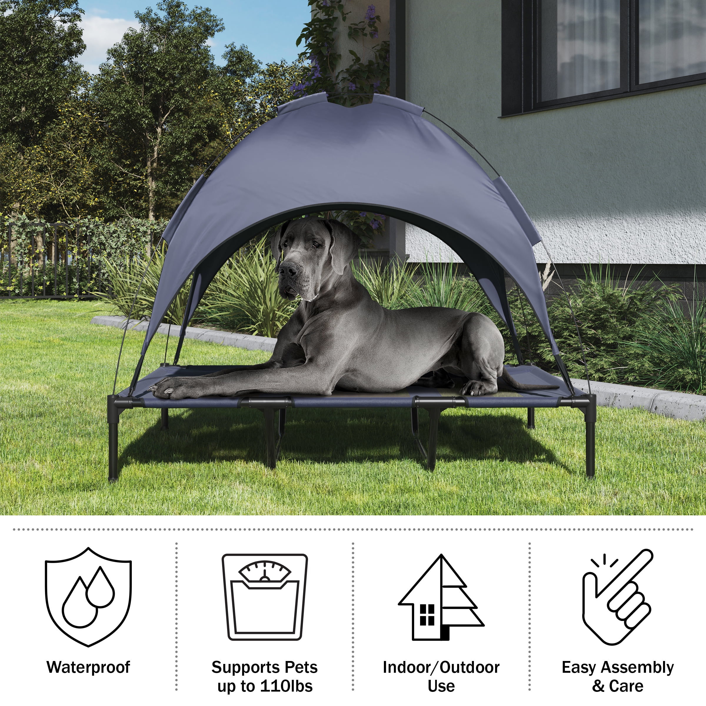PETMAKER 48x30 Elevated Dog Bed with Canopy for Indoor/Outdoor Use (Blue) - Image 3