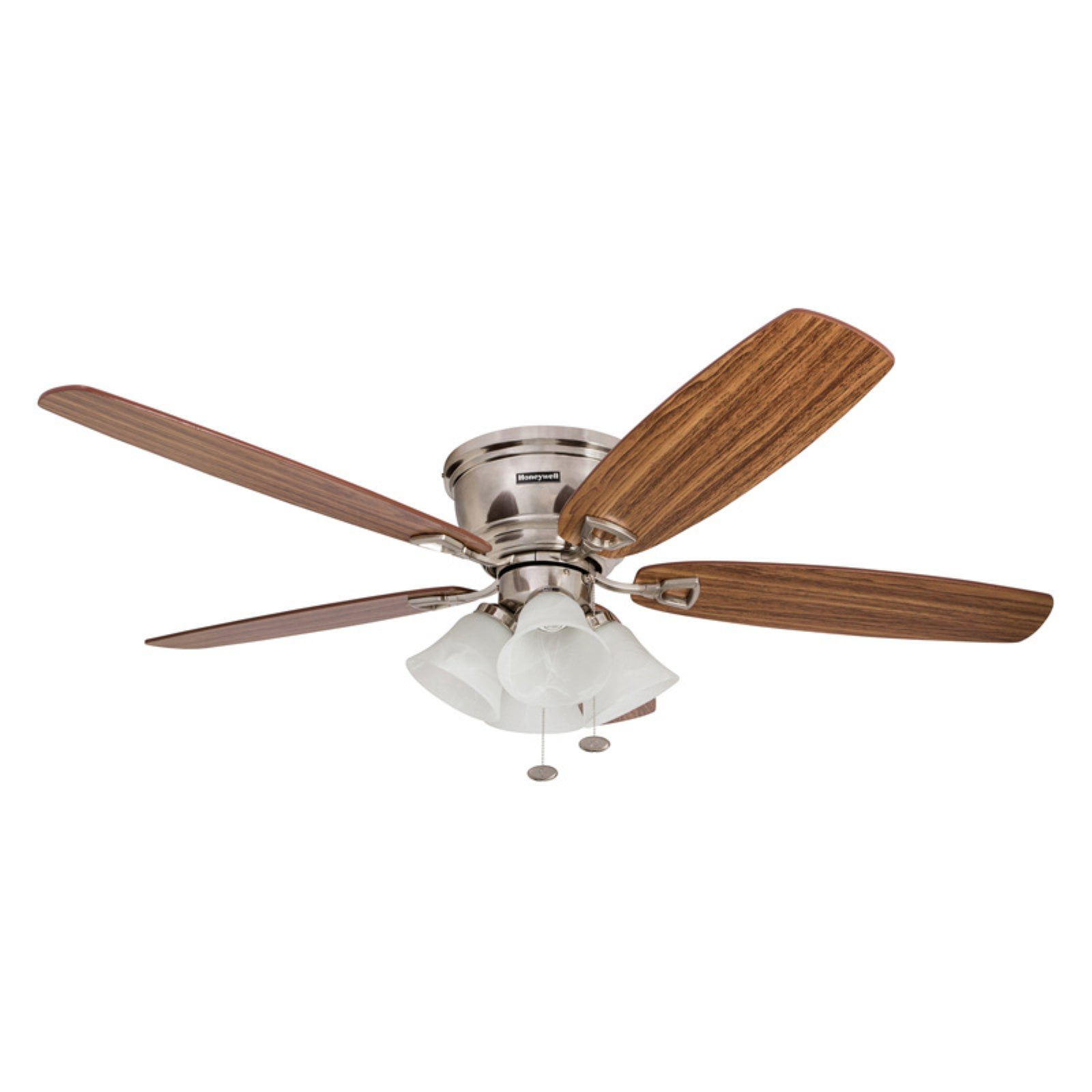 52" Honeywell Glen Alden Brushed Nickel Hugger Ceiling Fan with 4 Light - Image 7