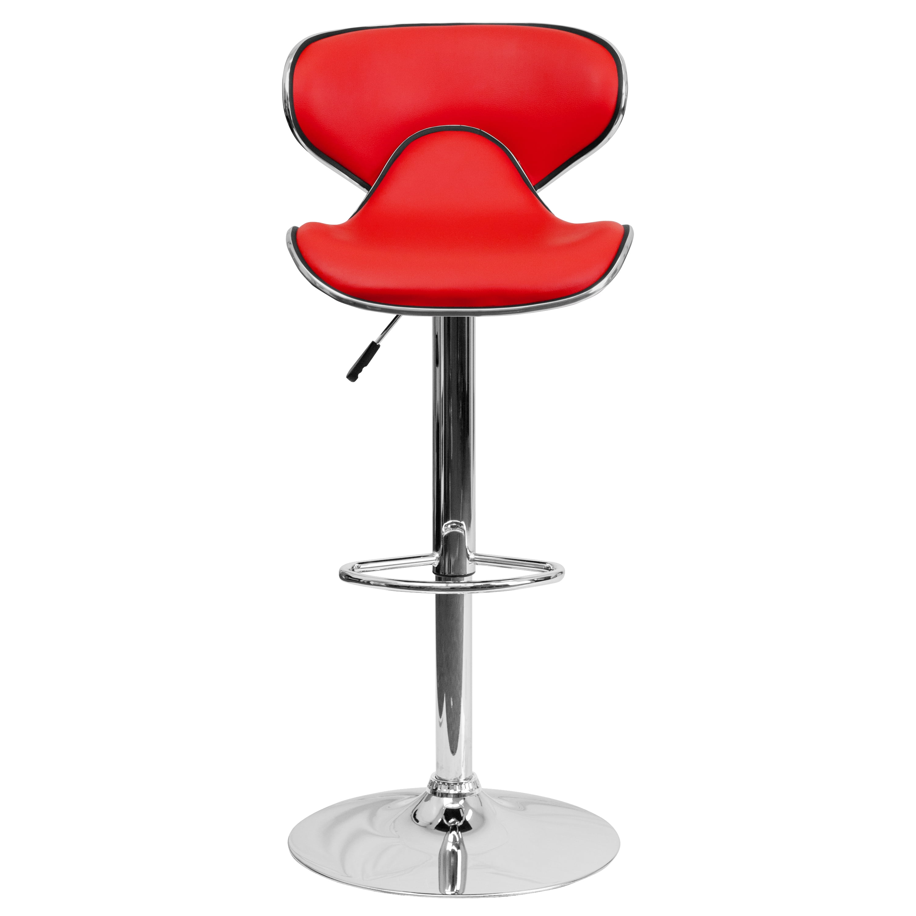 Flash Furniture 2 Pack Contemporary Cozy Mid-Back Red Vinyl Adjustable Height Barstool with Chrome Base - Image 8