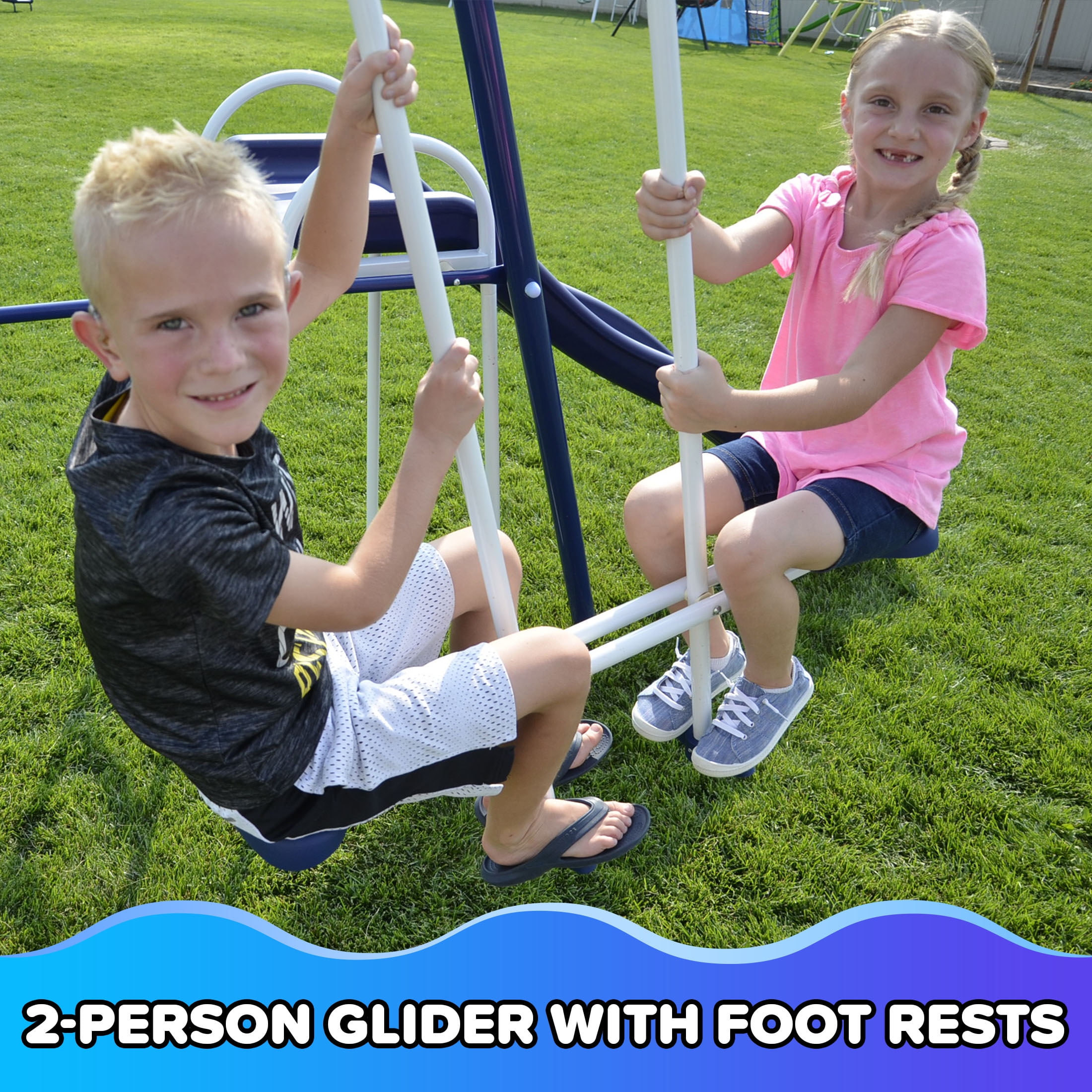 Sportspower Almansor Metal Swing Set with Glide Ride, Trampoline, and Lifetime Warranty on Blow Molded Slide, Great for Ages 3-8 - Image 5