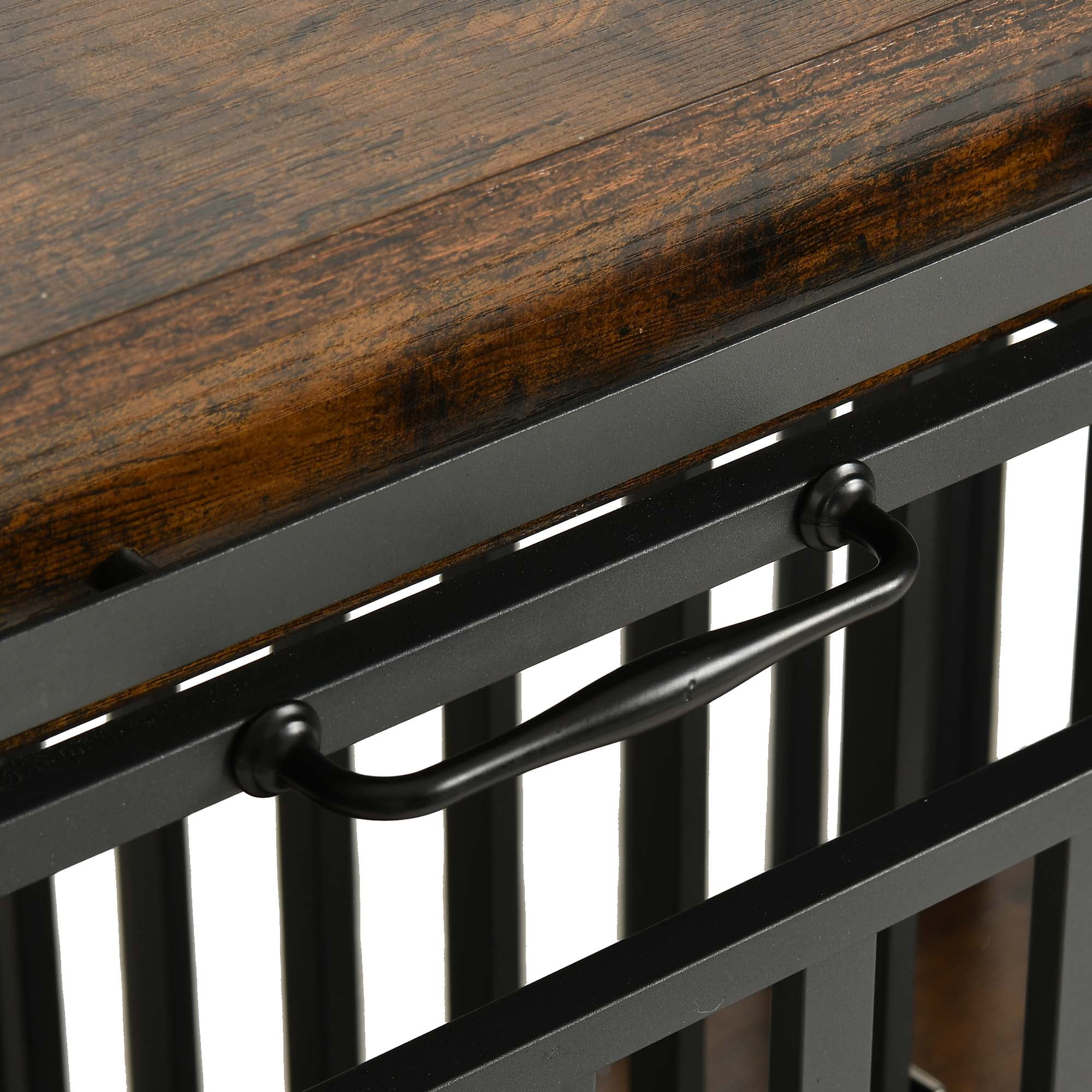 Uforic 87" Dog Crate Furniture with Dog Bowl for 2 Large Dogs,Indoor Furniture Style Wooden Large Dog Kennel TV Stand Sliding Doors - Rustic Brown - Image 4