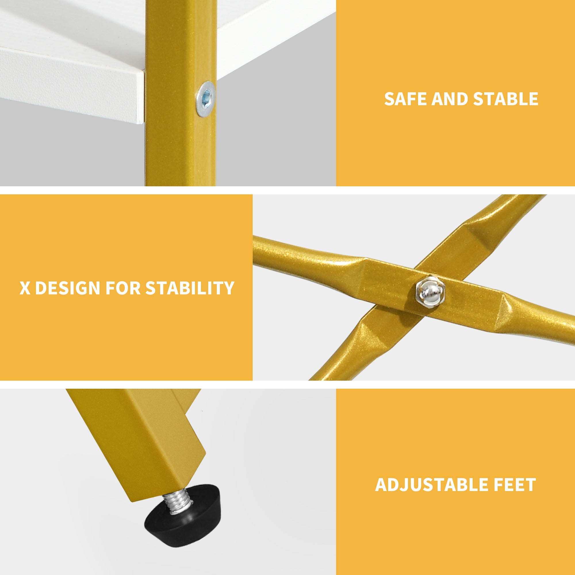 Dextrus 5 Tiers Bookshelf and Bookcase, Modern Wide Gold Bookcase, Open Storage Book Shelves for Living Room Bedroom, Gold - Image 2