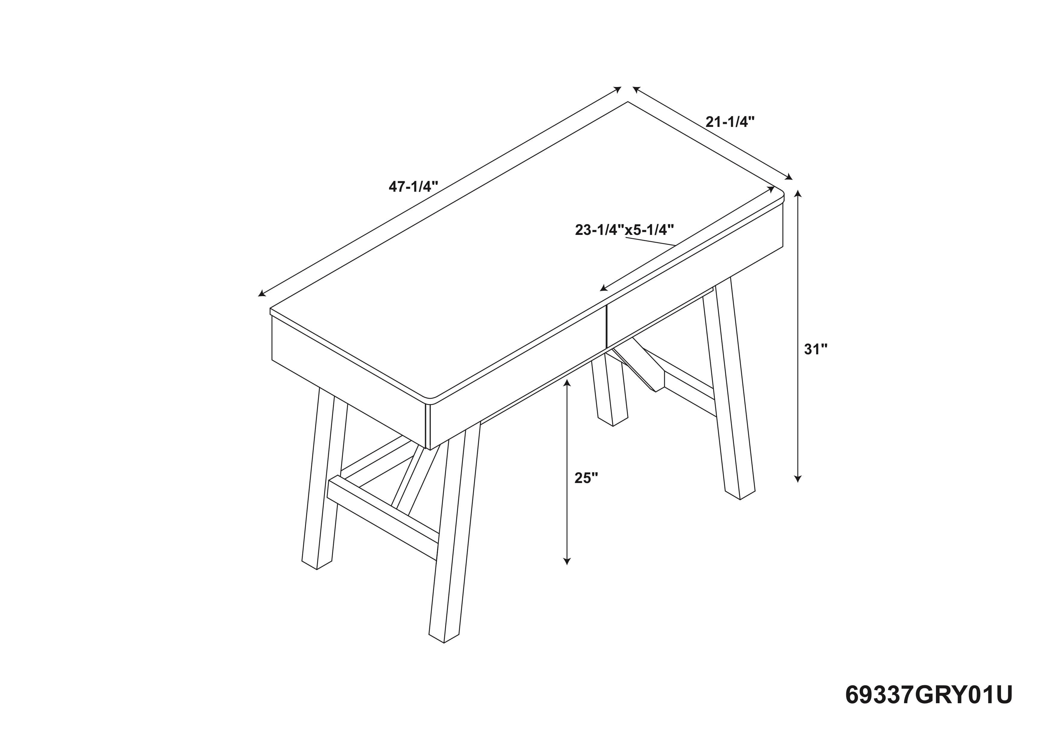 Linon Myrtis 2-Drawer Desk, 47" Wide, Gray Finish - Image 7