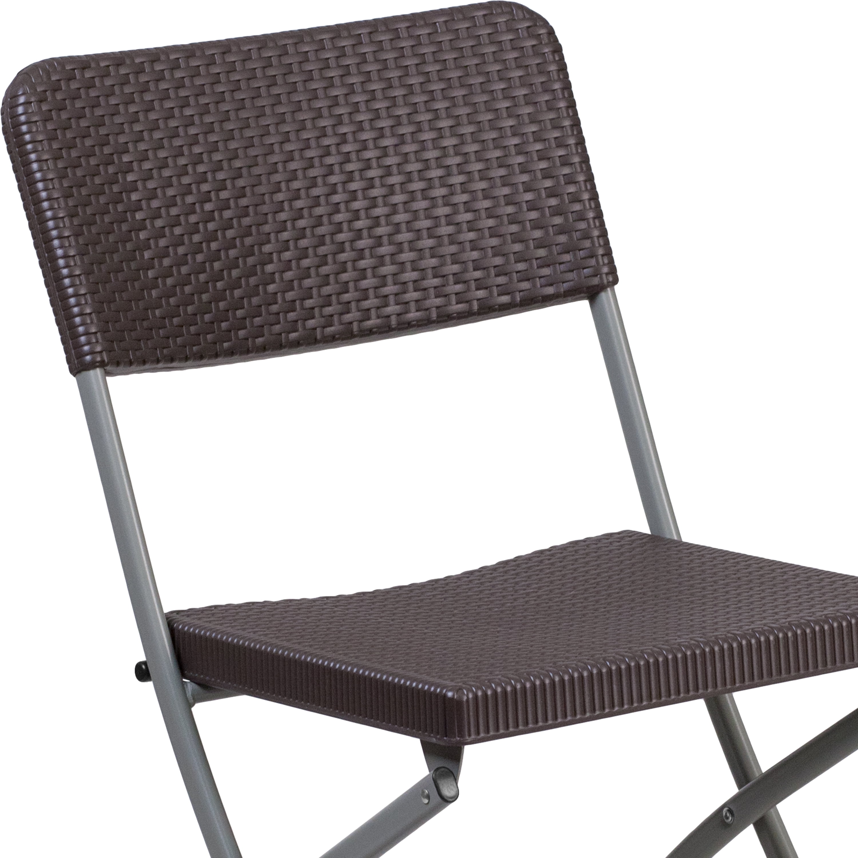 Flash Furniture 6 Pack HERCULES Series Brown Rattan Plastic Folding Chair with Gray Frame - Image 8
