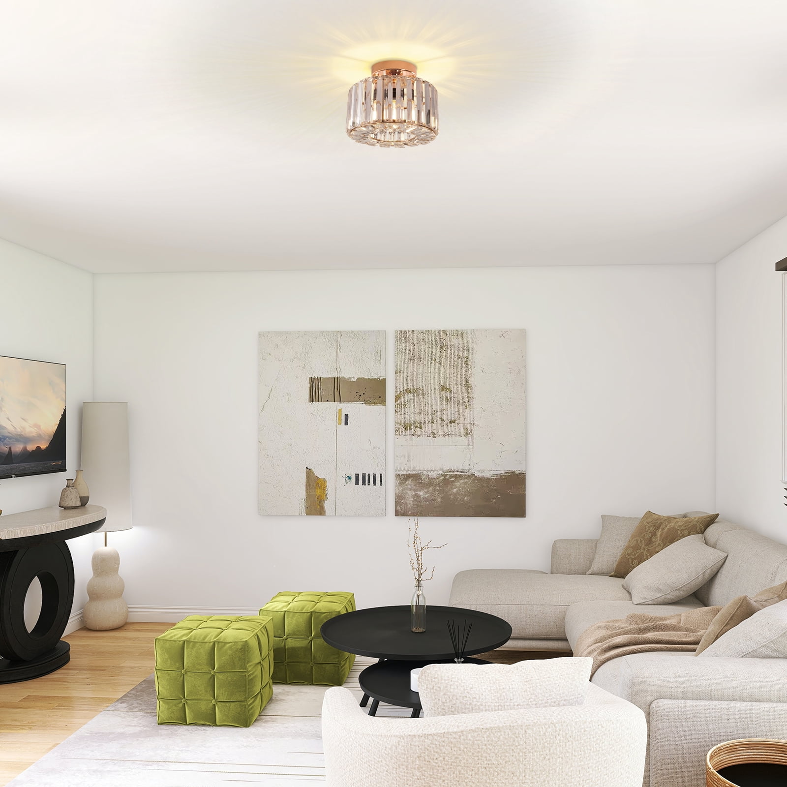 Frideko Home Crystal Ceiling Light Fixture, 9" Gold Modern Semi Flush Mount Ceiling Light, E26 Base for Light Bulbs, Crystal Chandelier for Kitchen Bedroom Bathroom Hallway (Bulb not Included) - Image 9