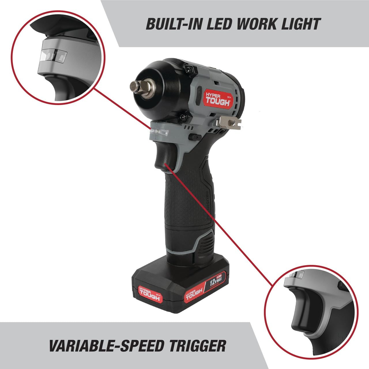 Hyper Tough 12V Max Cordless Brushless Impact Wrench with 4.0Ah Lithium-Ion Battery and Charger, 225 ft-lbs Torque - Image 13