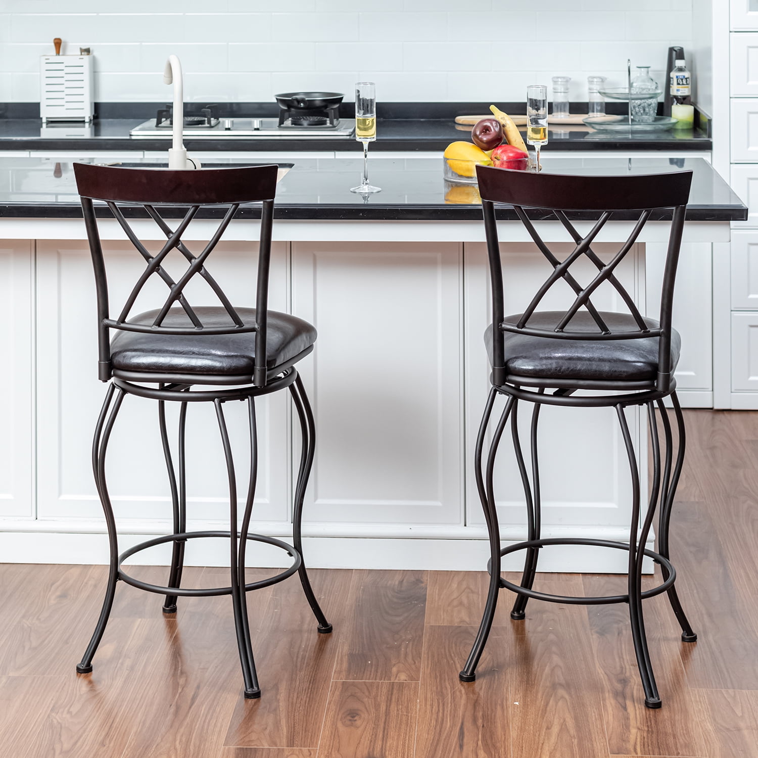 Homy Casa Swivel Bar Stools Set of 2, 26 inch Padded Stools Suitable for Bar, Kitchen, Dining - Image 7