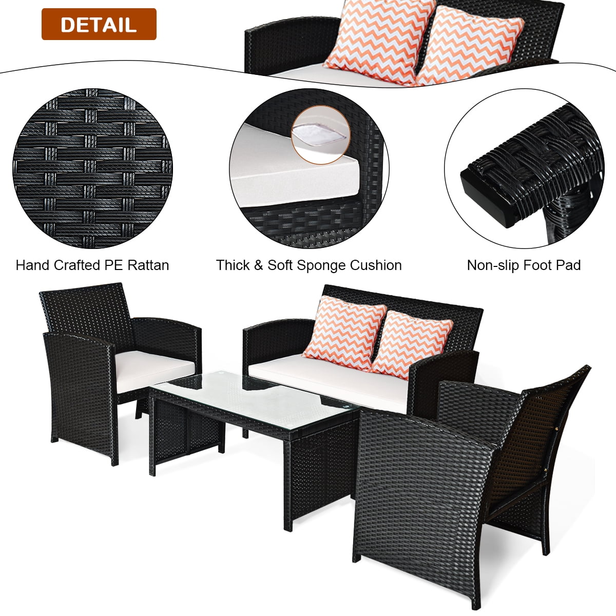 Costway 4PCS Outdoor Patio Rattan Furniture Conversation Set Cushioned Sofa Coffee Table - Image 5