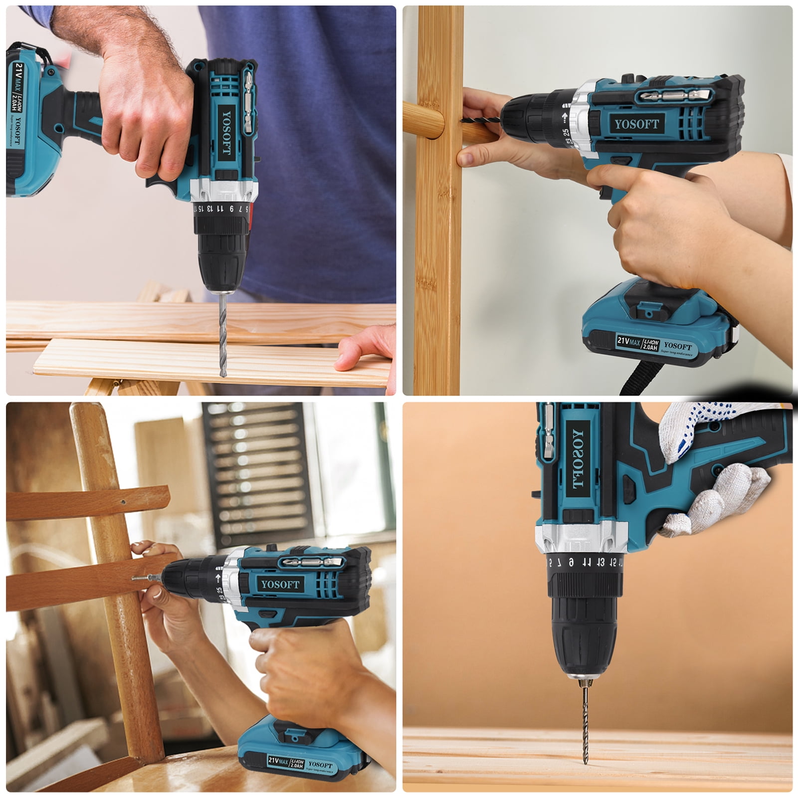 YOSOFT 21V Cordless Drill Set,119 Piece Power Tool Combo Kits,25+1Torque Setting with 2x2.0Ah Battery for Professional Garden Office Home Repair Maintain - Image 2