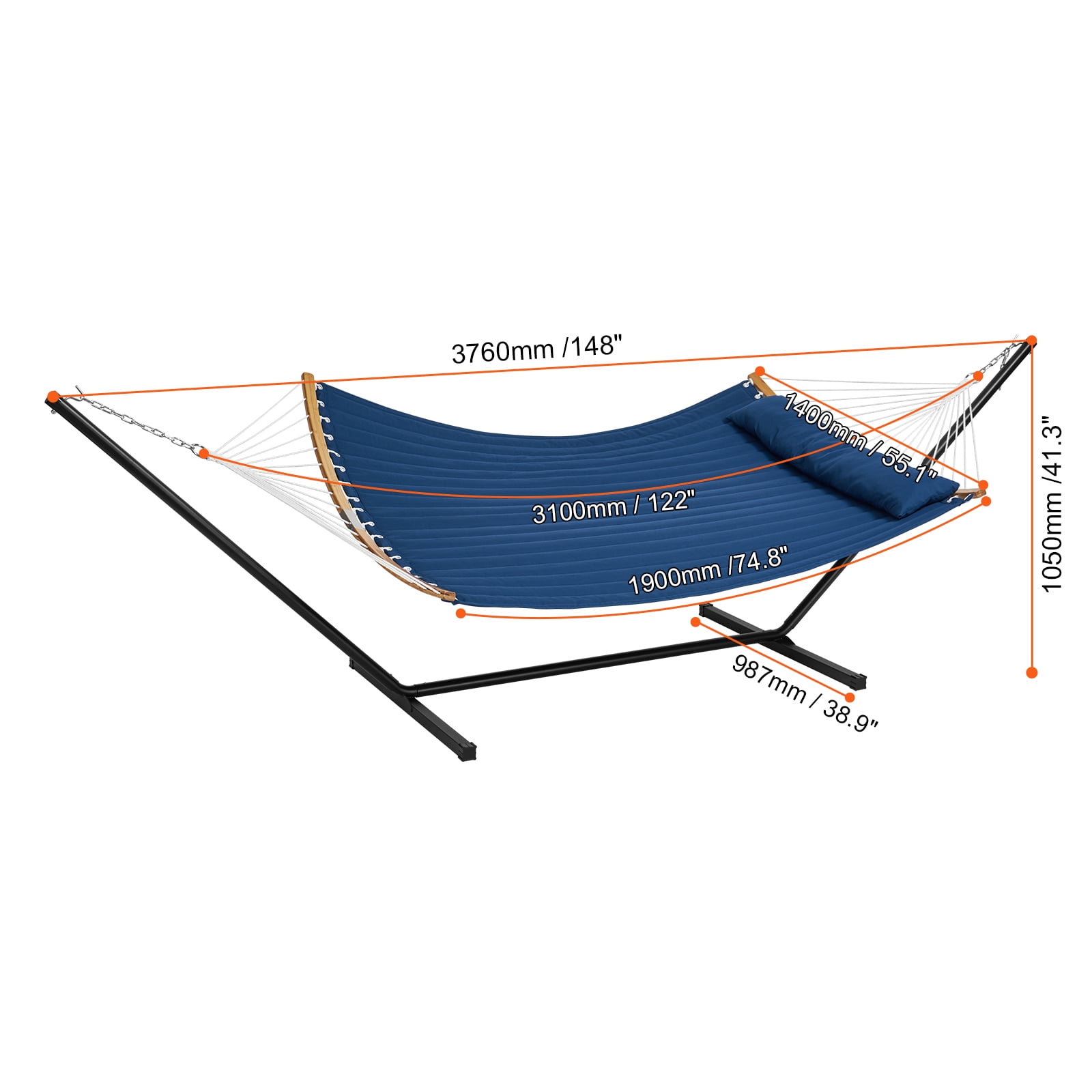 KFFKFF 480 lb Hammock Double Quilted Fabric Two Person with Stand - Image 6