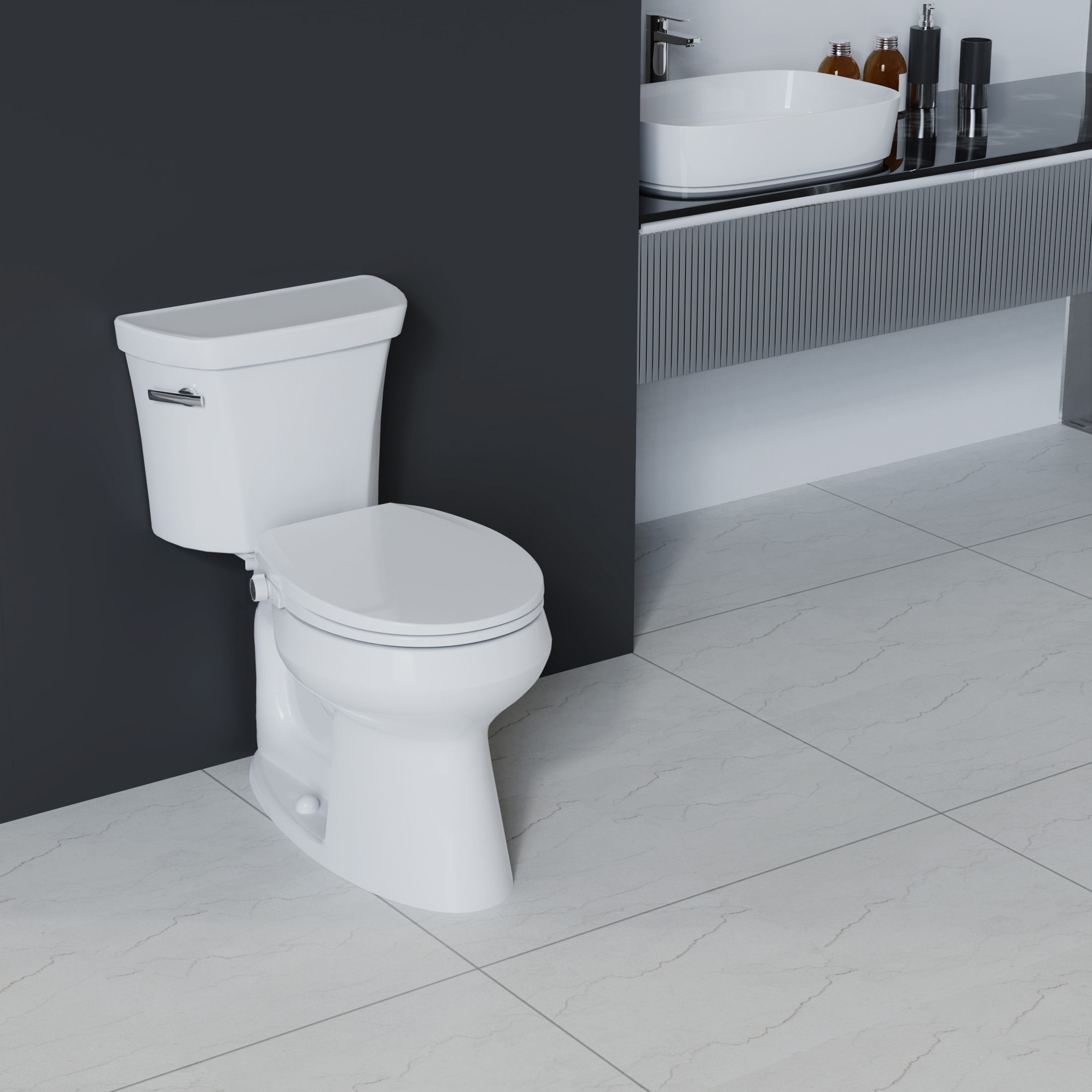 Mainstays Round Non-Electric Bidet Toilet Seat with Dual Self-Cleaning Nozzles, Daisy White - Image 5