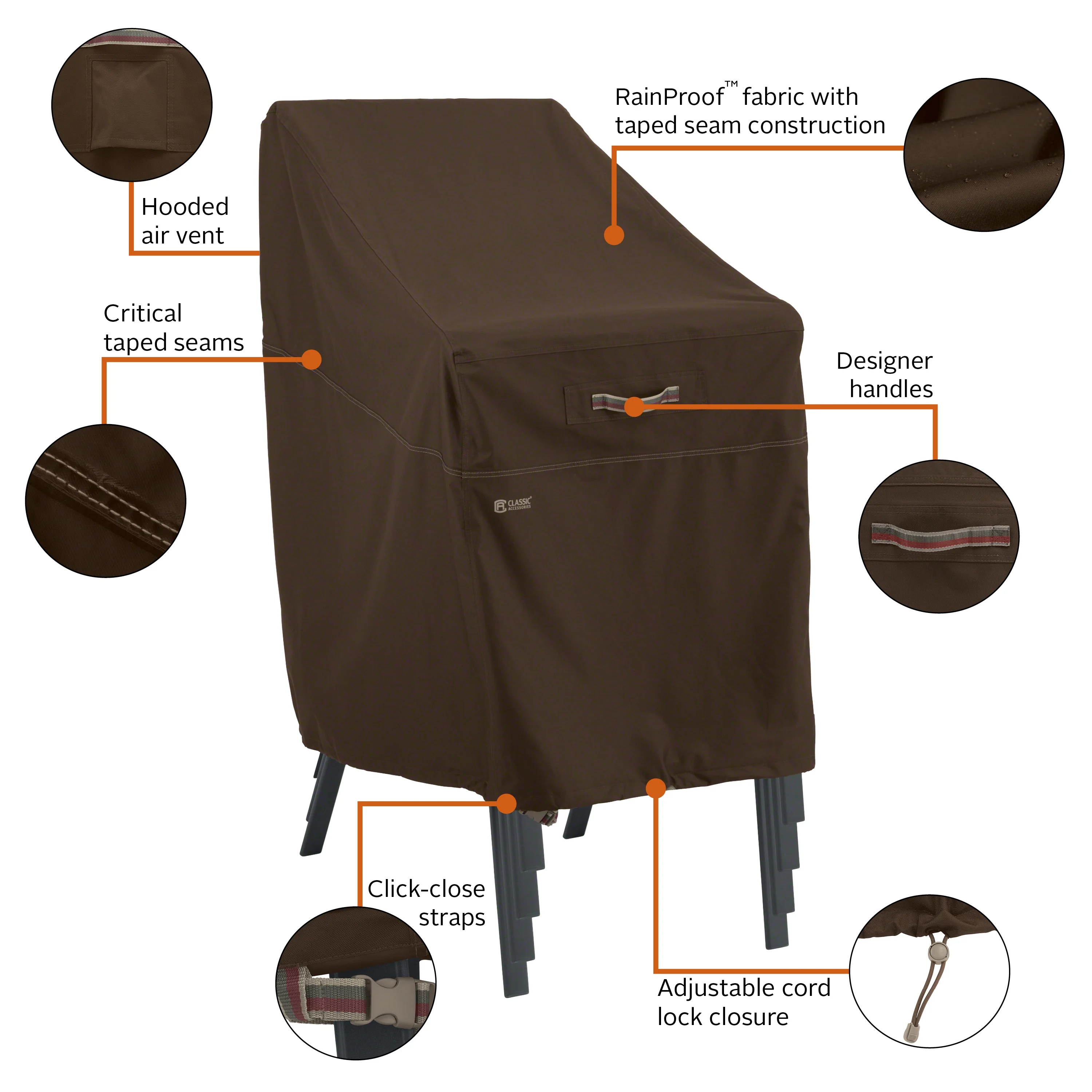 Classic Accessories Madrona Waterproof 25.5 Inch Stackable Patio Chair Cover - Image 7