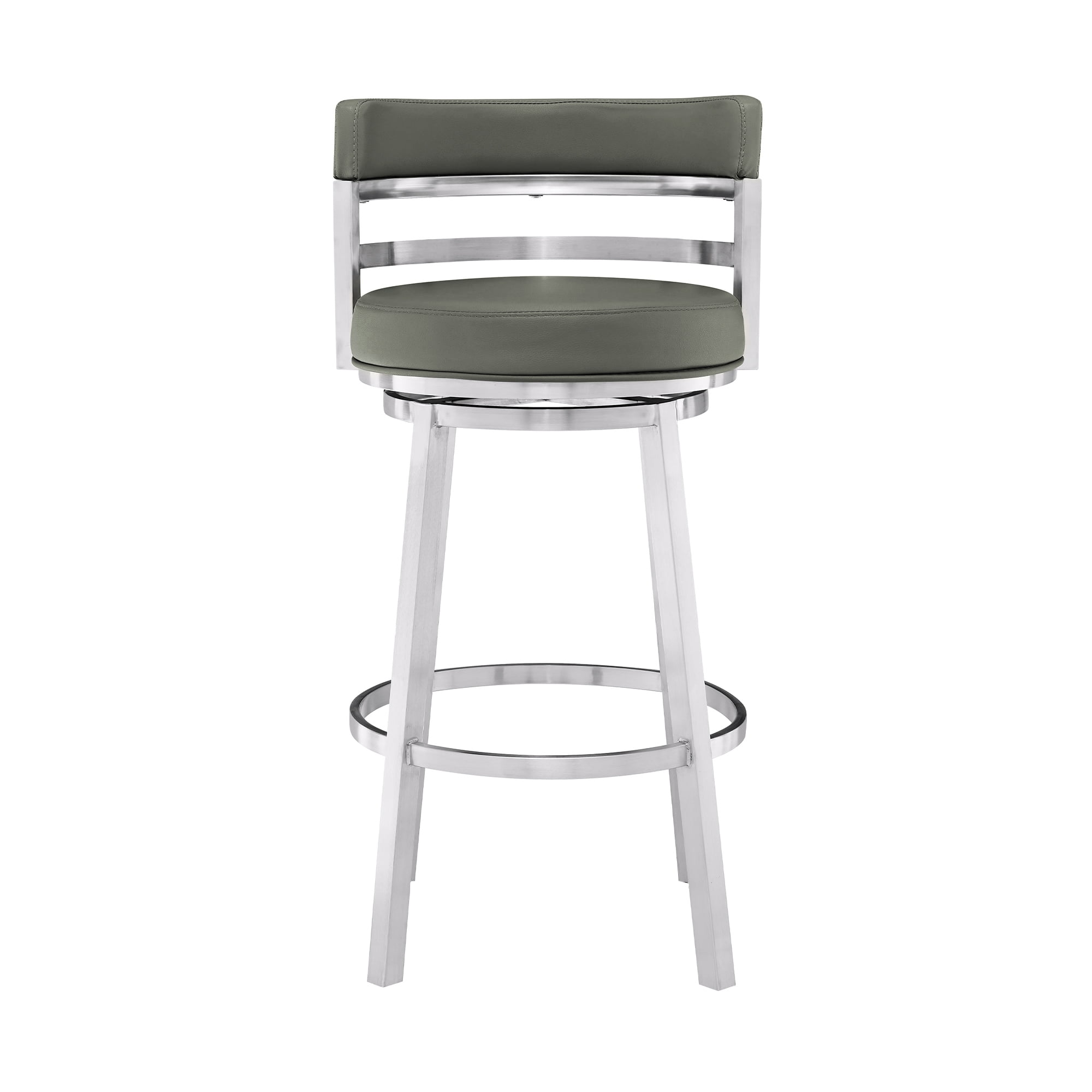 Madrid 26" Counter Height Swivel Gray Faux Leather and Brushed Stainless Steel Bar Stool - Image 8