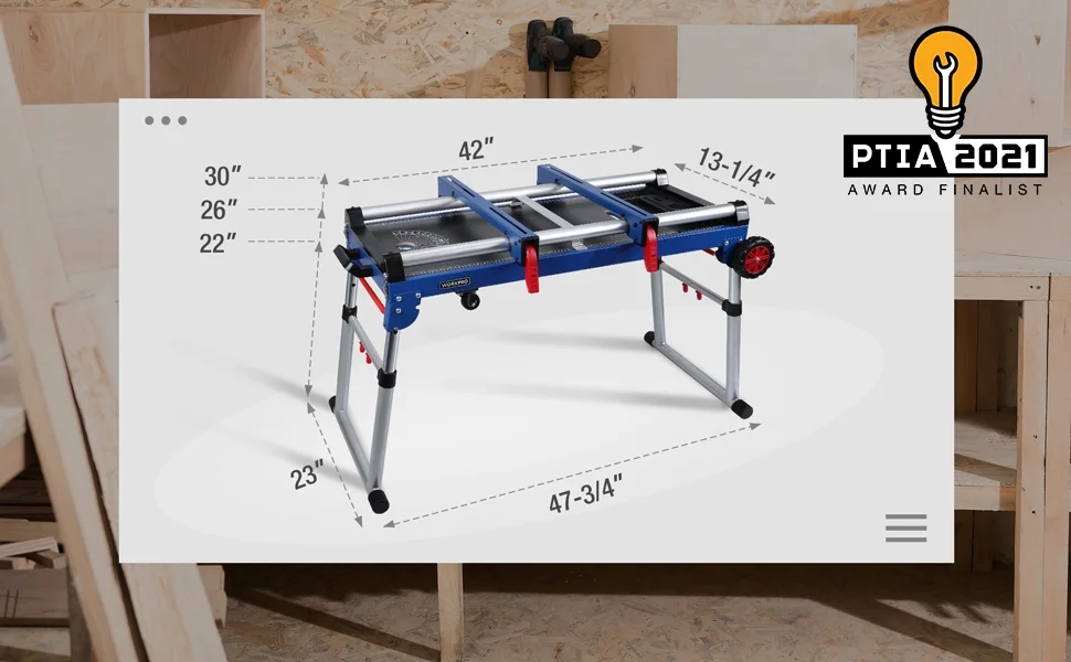 WORKPRO Miter Saw Stand, 4-in-1 Portable Workbench, Quick Folding Work Table with Detachable Miter Saw Stand & Height Adjustable Legs, Scaffold/Dolly/Creeper/Platform for Woodworking, Repair, Masonry - Image 3