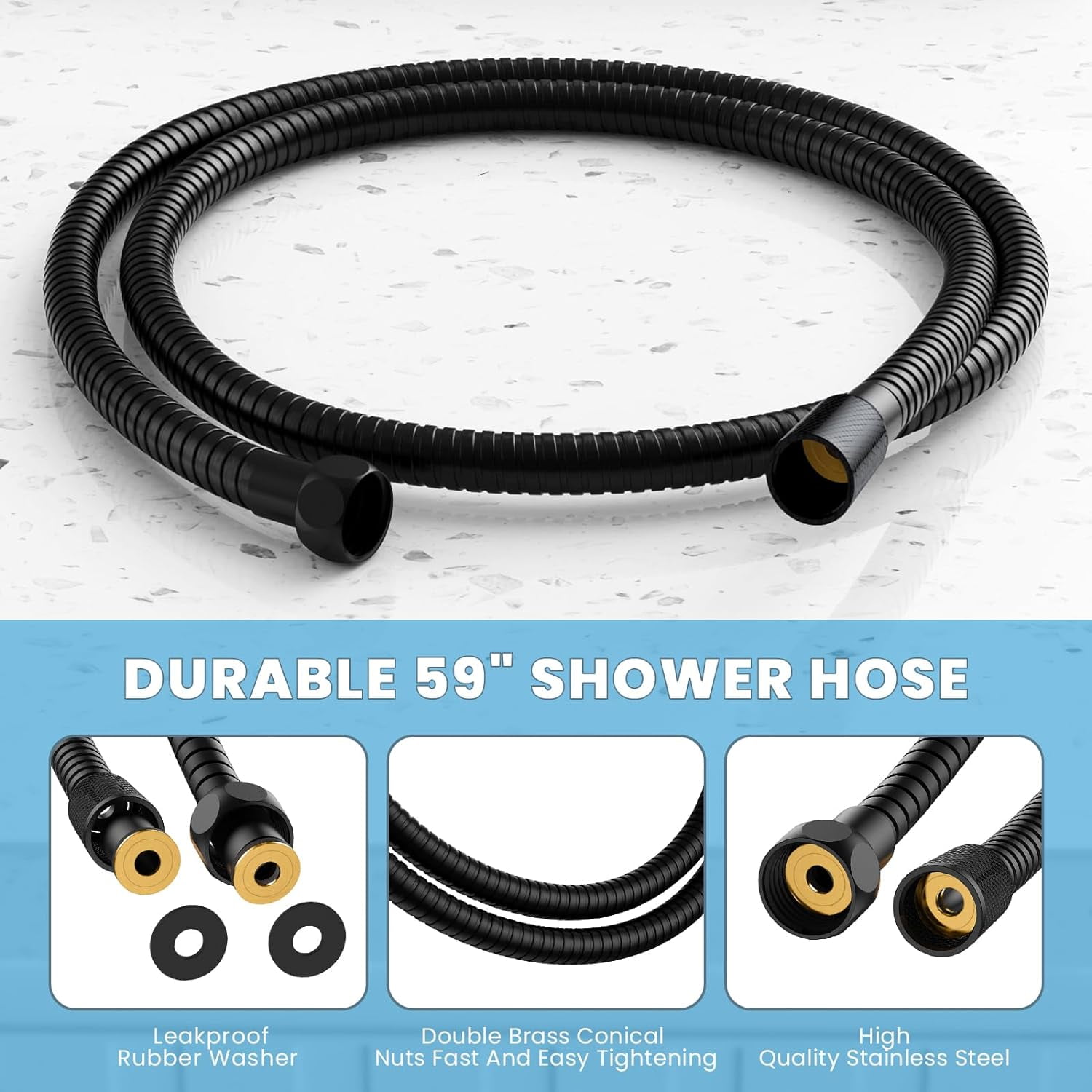 KINGTACK 10-Setting High Pressure Shower Heads, 2 in 1 Rainfall Shower Head & Handheld Showers with Magnetic Docking System, Handheld Shower Head with 59" Rotatable Stainless Steel Hose, Black - Image 4
