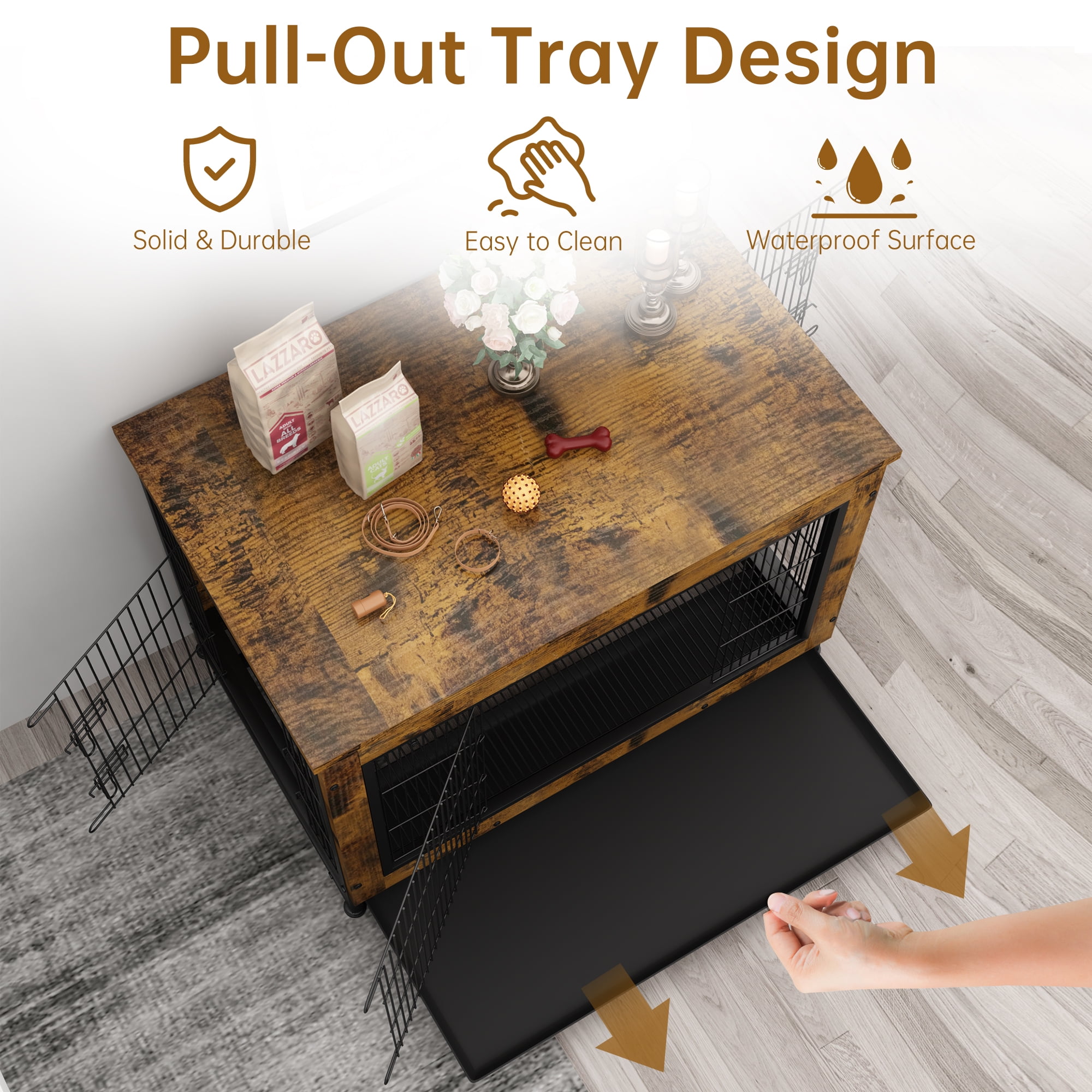 AWQM Wooden Dog Crate with Pull Out Tray,Pet Furniture for Small/Medium/Large Dogs - Image 5