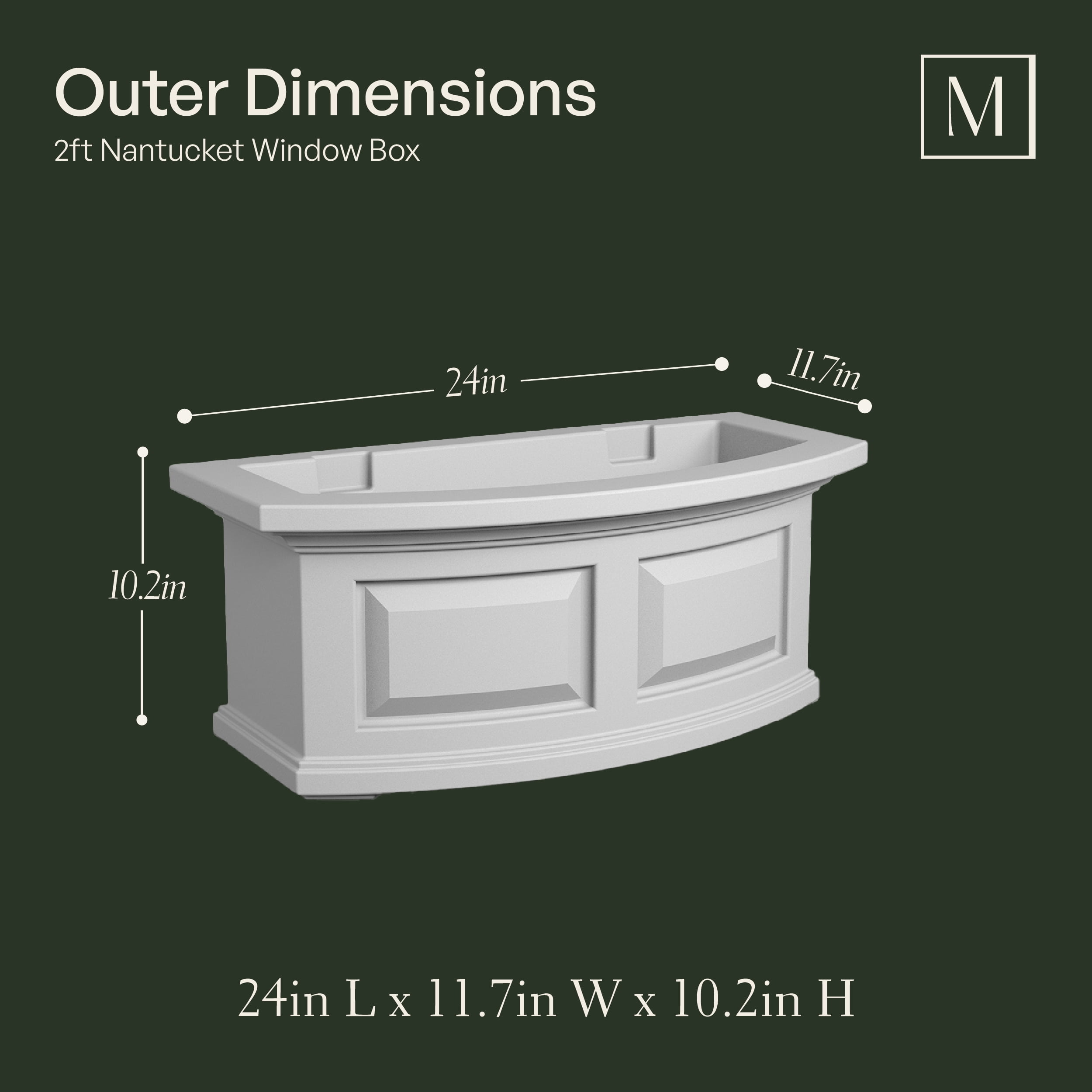 Mayne Nantucket 24" x 12" x 10" Rectangle White Self Watering Plastic Window Box Planter - Image 7