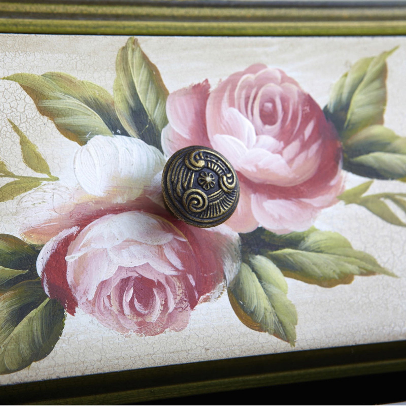 Nearly Natural 26.5in. Wood Antique Night Stand with Floral Art, Pink - Image 7