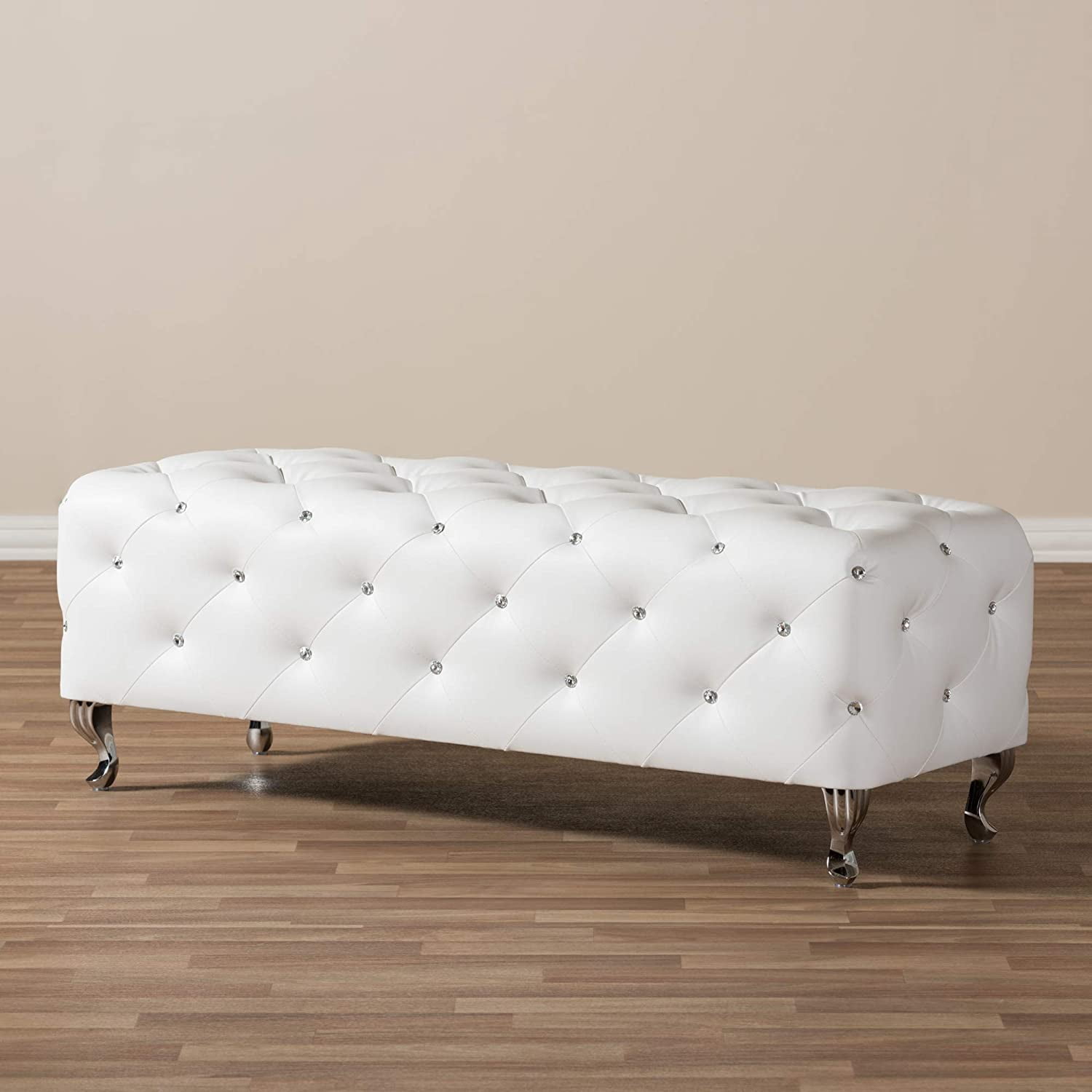 Baxton Studio Stella Crystal Tufted Leather Modern Bench, Multiple Colors - Image 2