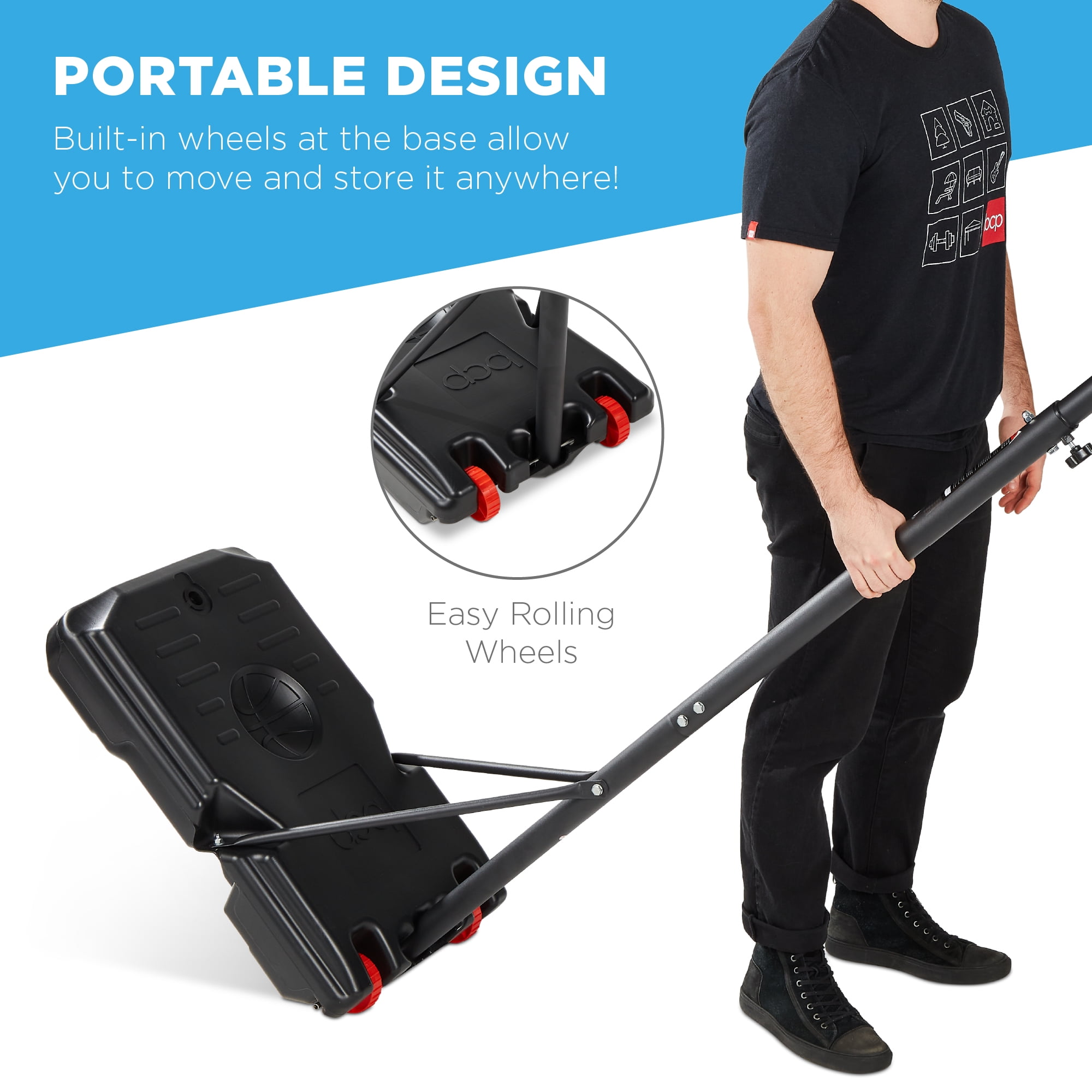 Best Choice Products Kids Height-Adjustable Basketball Hoop, Portable Game w/ 2 Wheels, Square Backboard - Clear - Image 5