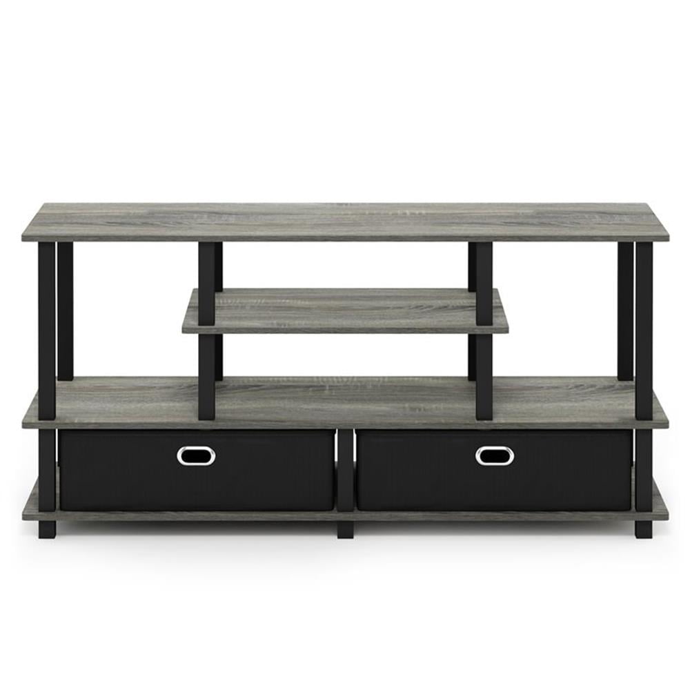 Furinno JAYA Large TV Stand for up to 55-Inch TV with Storage Bin, French Oak Grey/Black - Image 4