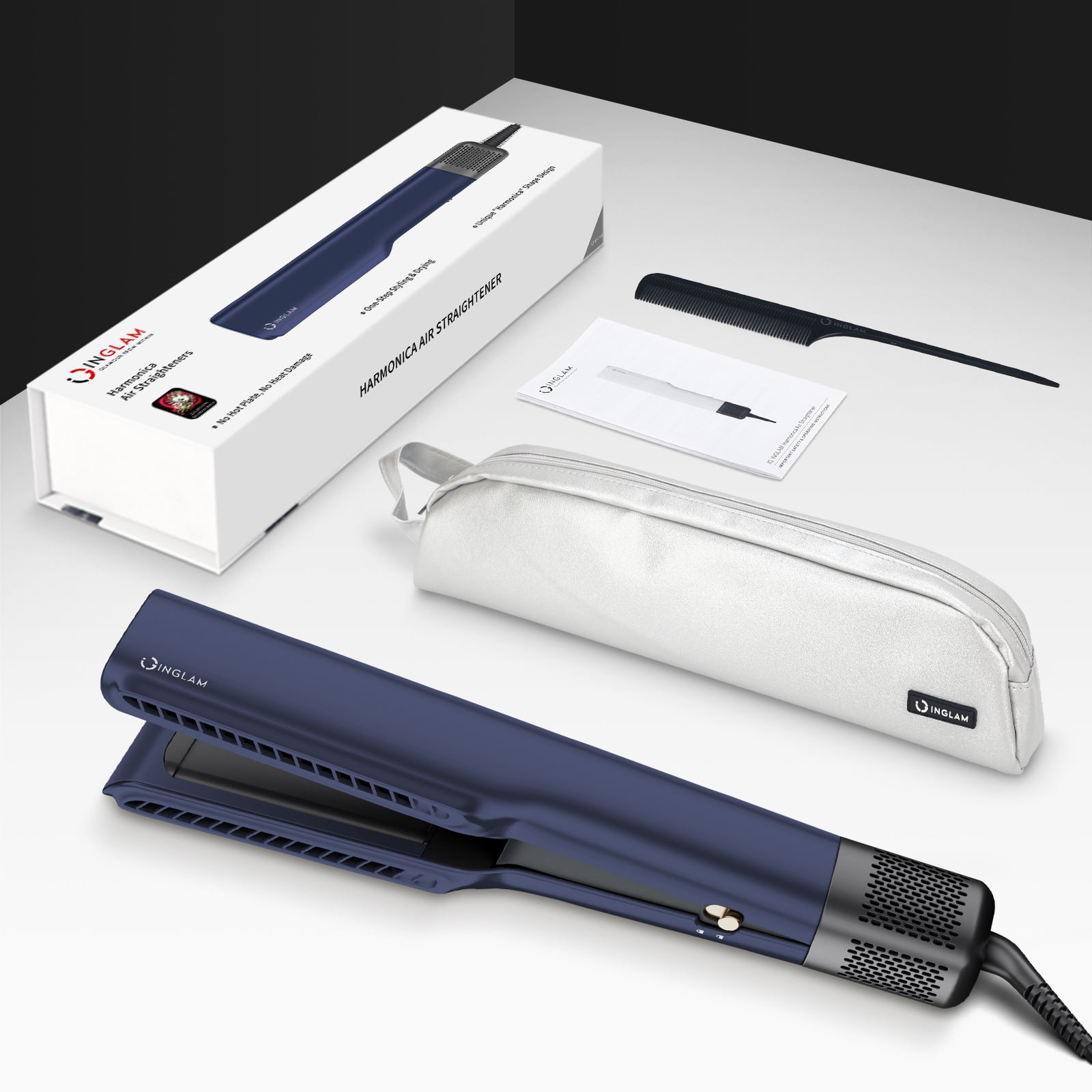 IG INGLAM Air Straightener - Advanced One-Step Airflow Hair Straightener & Dryer, Airflow Flat Iron with 200 Million Negative Ions, Prussian Blue - Image 7