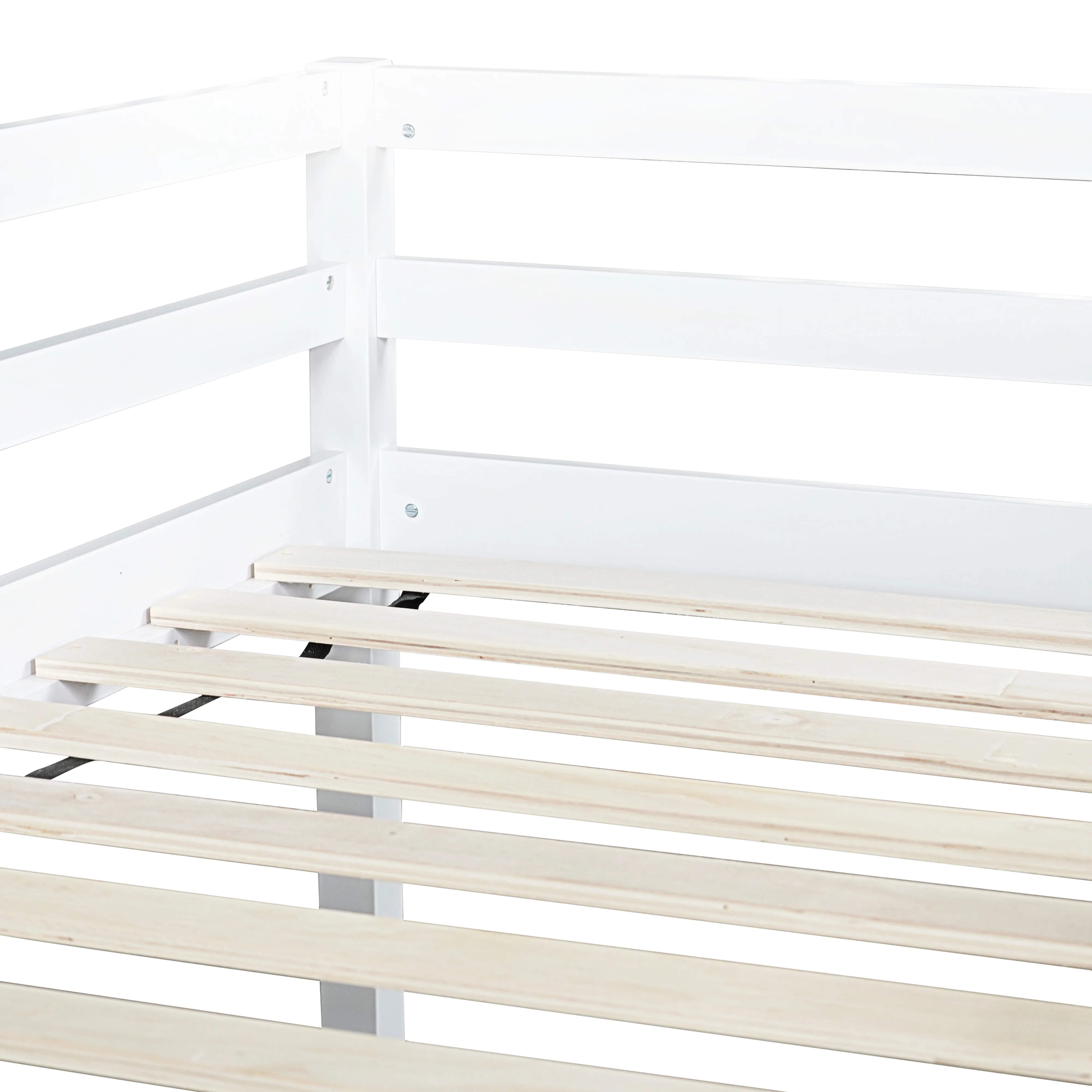Miniyam Wood Twin Size Loft Bed with Slide, Guardrails and Ladder for Kids, White - Image 3