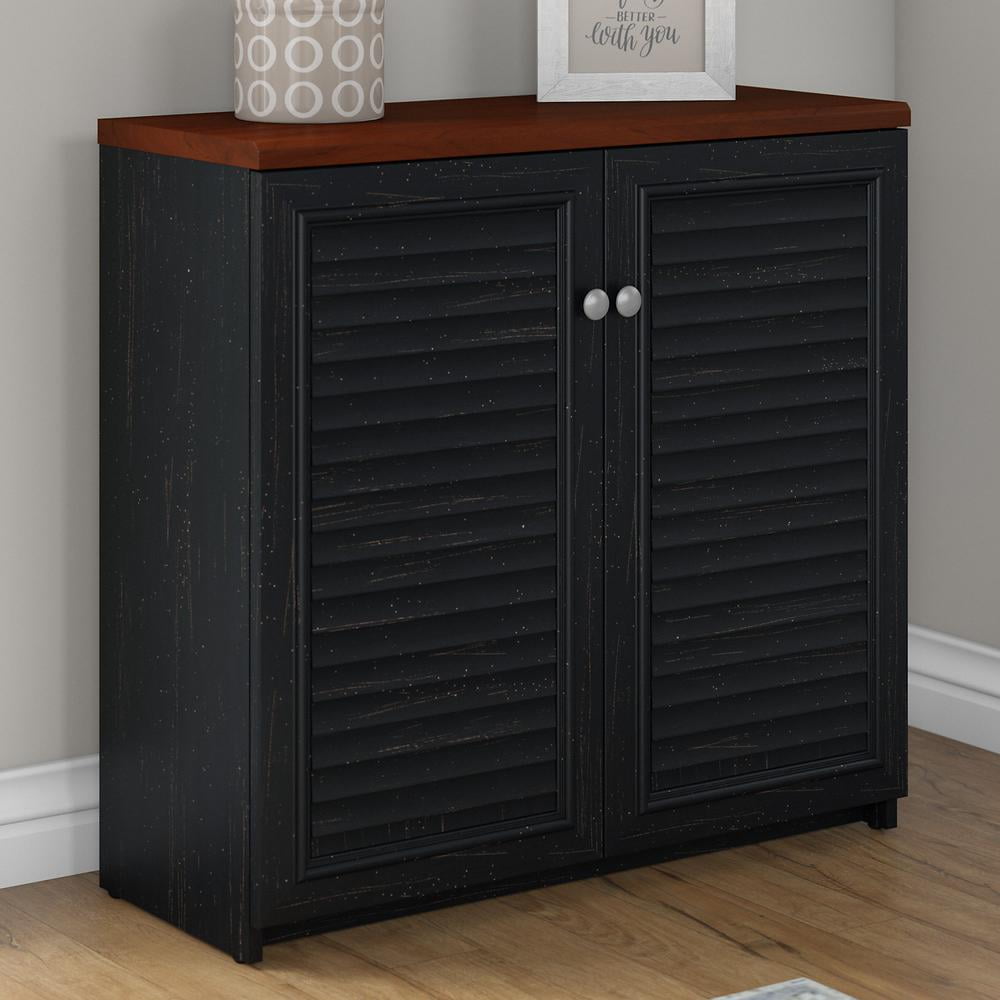 Bush Furniture Fairview Small Storage Cabinet with Doors in Antique Black and Hansen Cherry - Image 5
