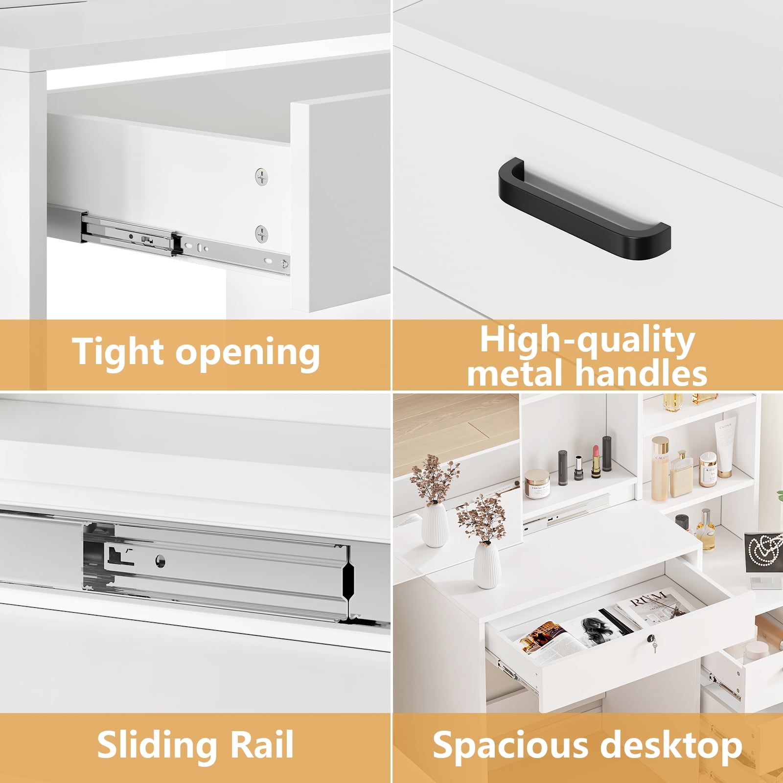 SUGIFT White Lighted Makeup Vanity Table with Sliding Sliding Mirror, Modern Dressing Table Desk with Storage for Bedroom - Image 2