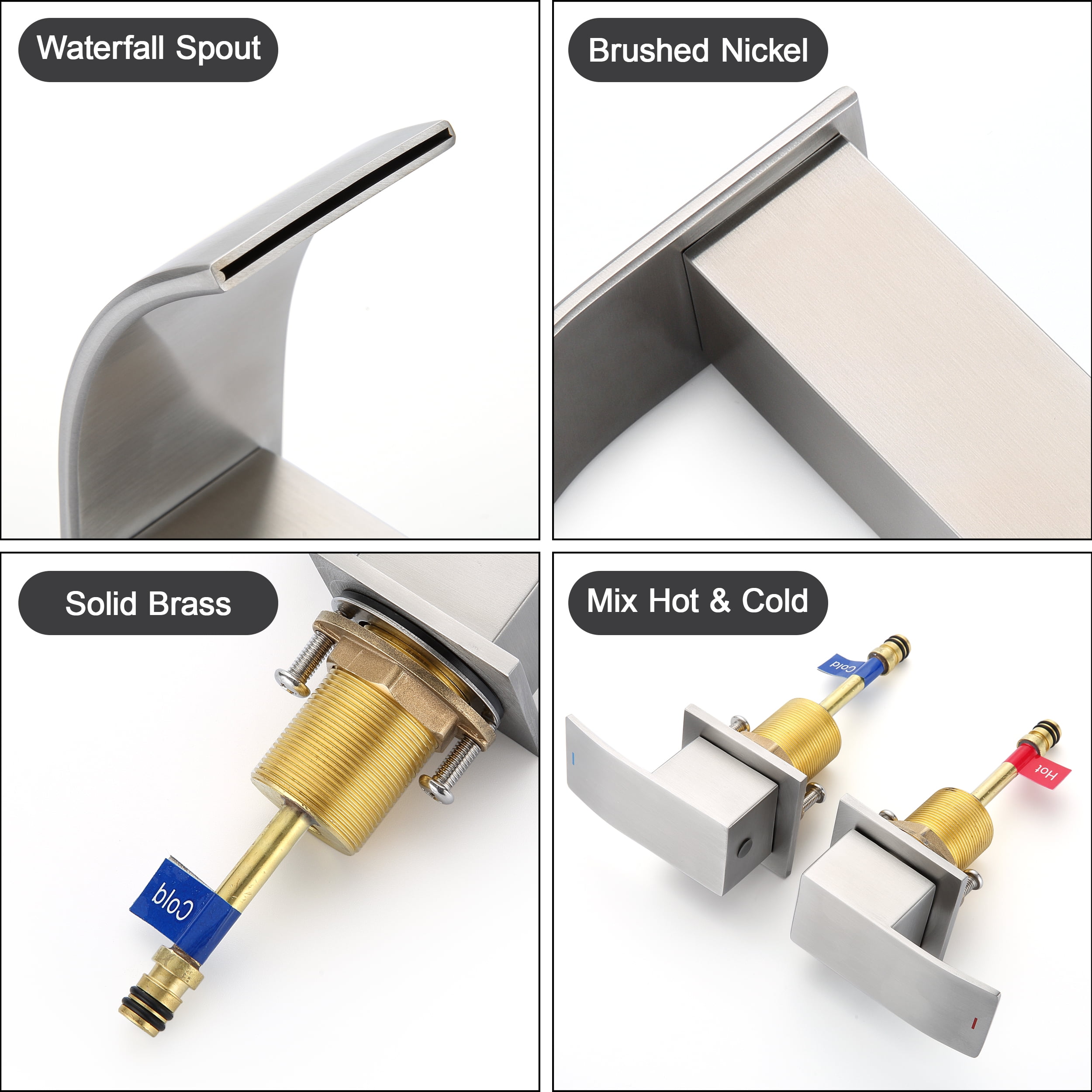 Bathroom Sinks Faucets 2-Handles 8 Inch 3 Hole - Widespread Waterfall Bathroom Sinks Brushed Nickel Faucet Gagalife - Image 5